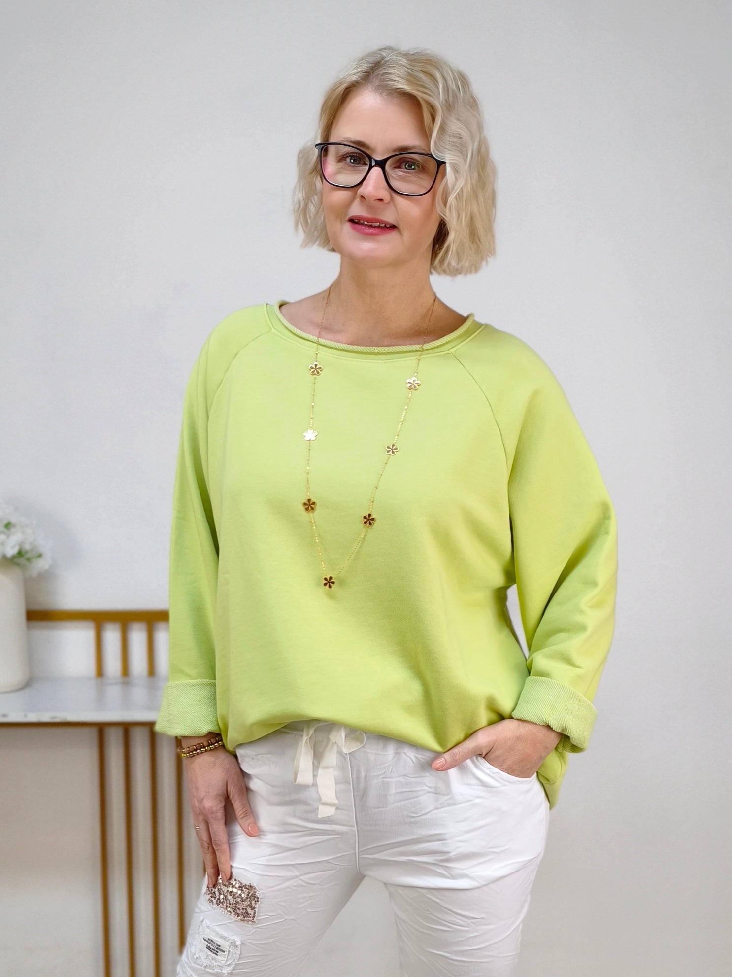 Einfarbiges Sweatshirt aus Baumwolle kiwi (40-44)