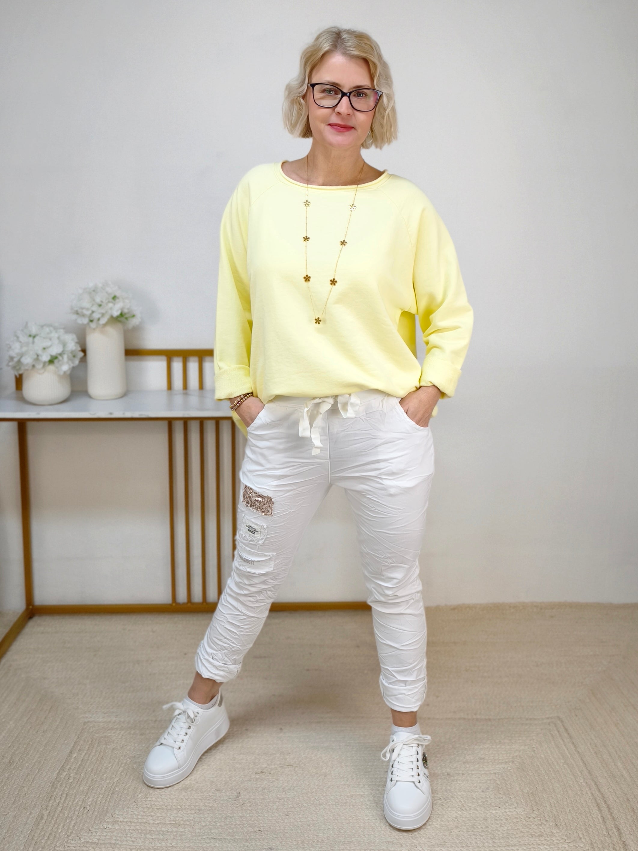 Einfarbiges Sweatshirt aus Baumwolle buttergelb (40-44)