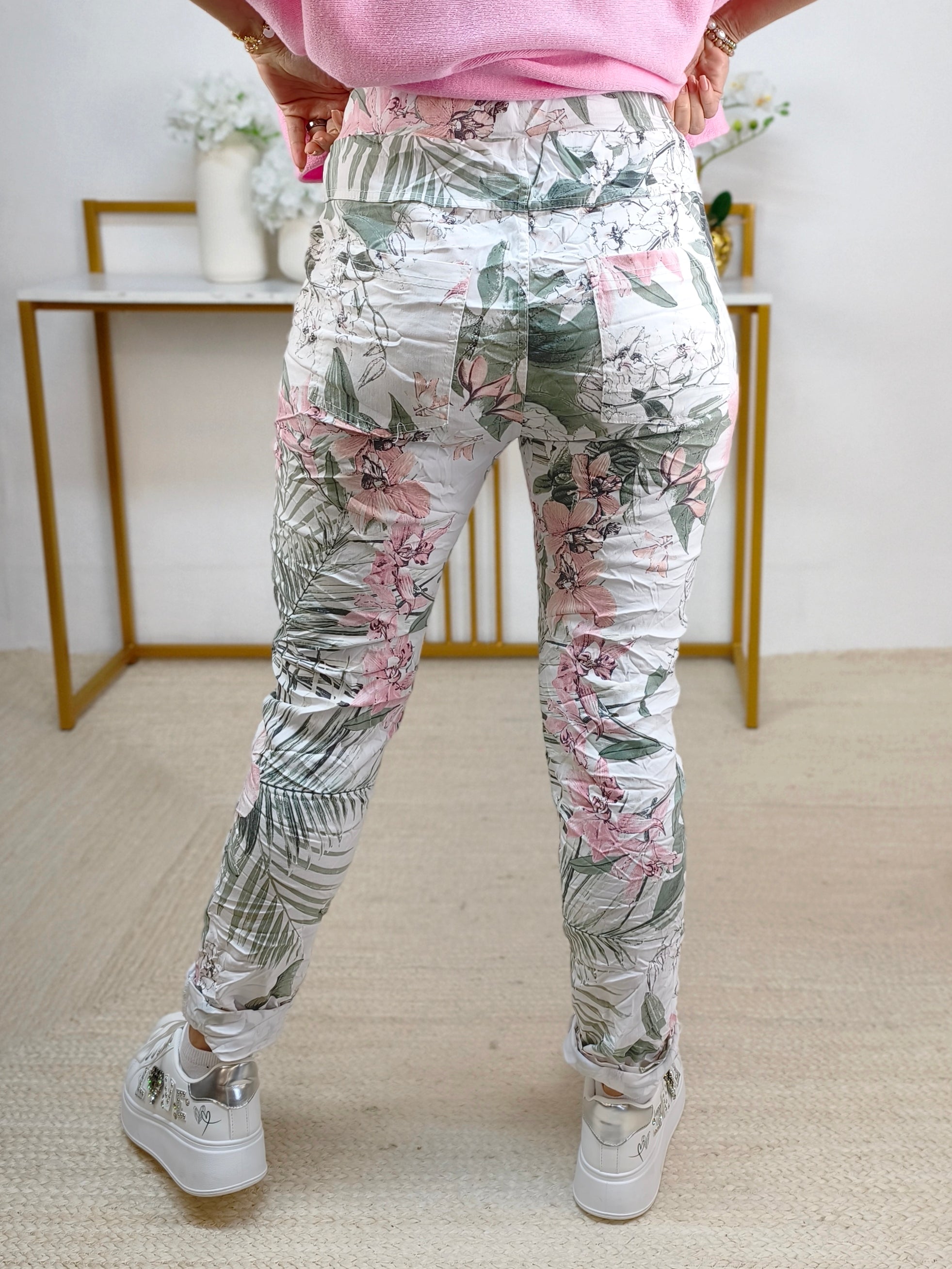 Stretchhose/Joggpant weiss/gemustert (36-42)