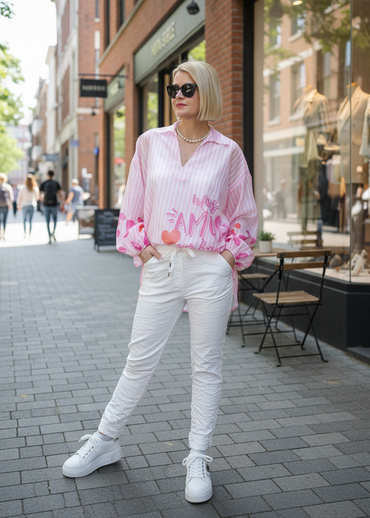 Gestreifte Bluse rosa-weiß (40-44)