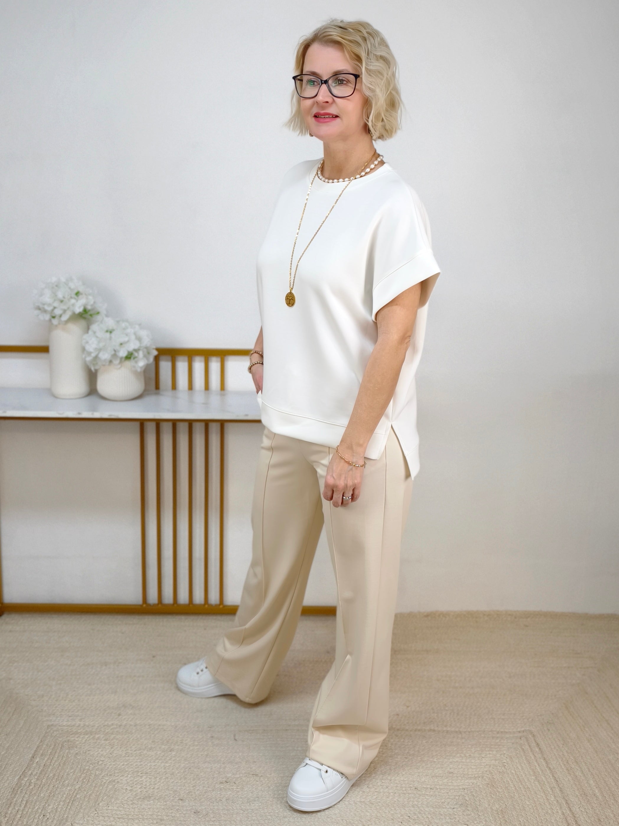 Damen Shirt "Ina" unifarben in wollweiss (38-44)