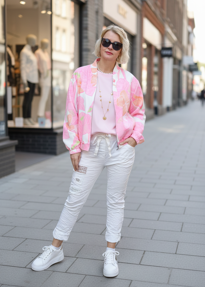 Kurzjacke "Vivien" weiss/rosa (36-42)