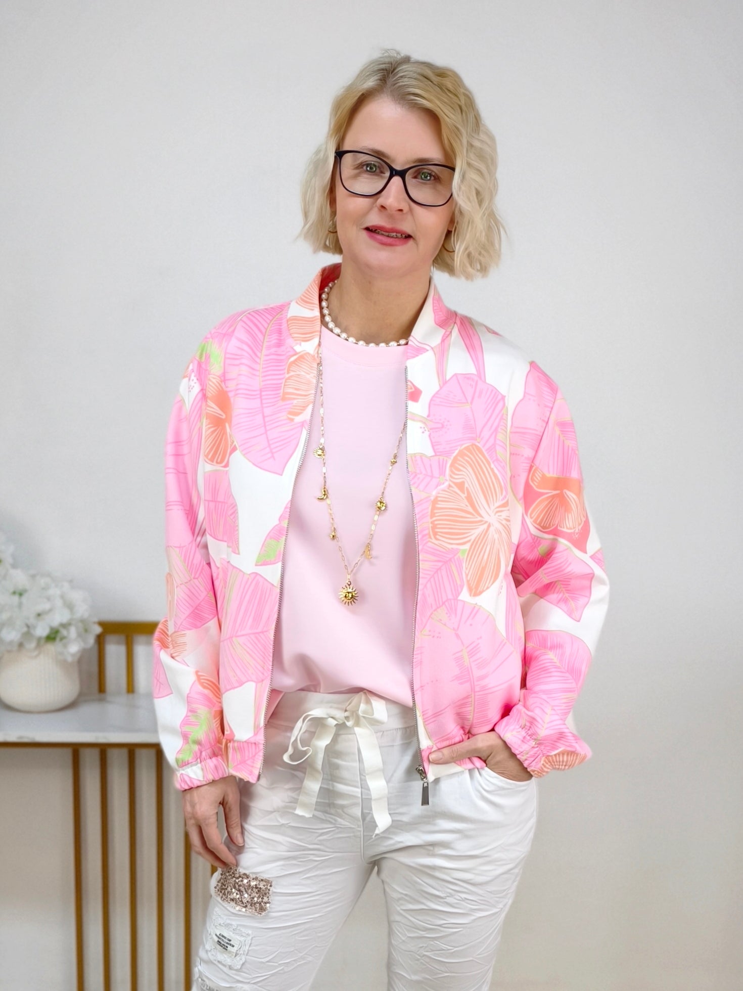 Kurzjacke "Vivien" weiss/rosa (36-42)