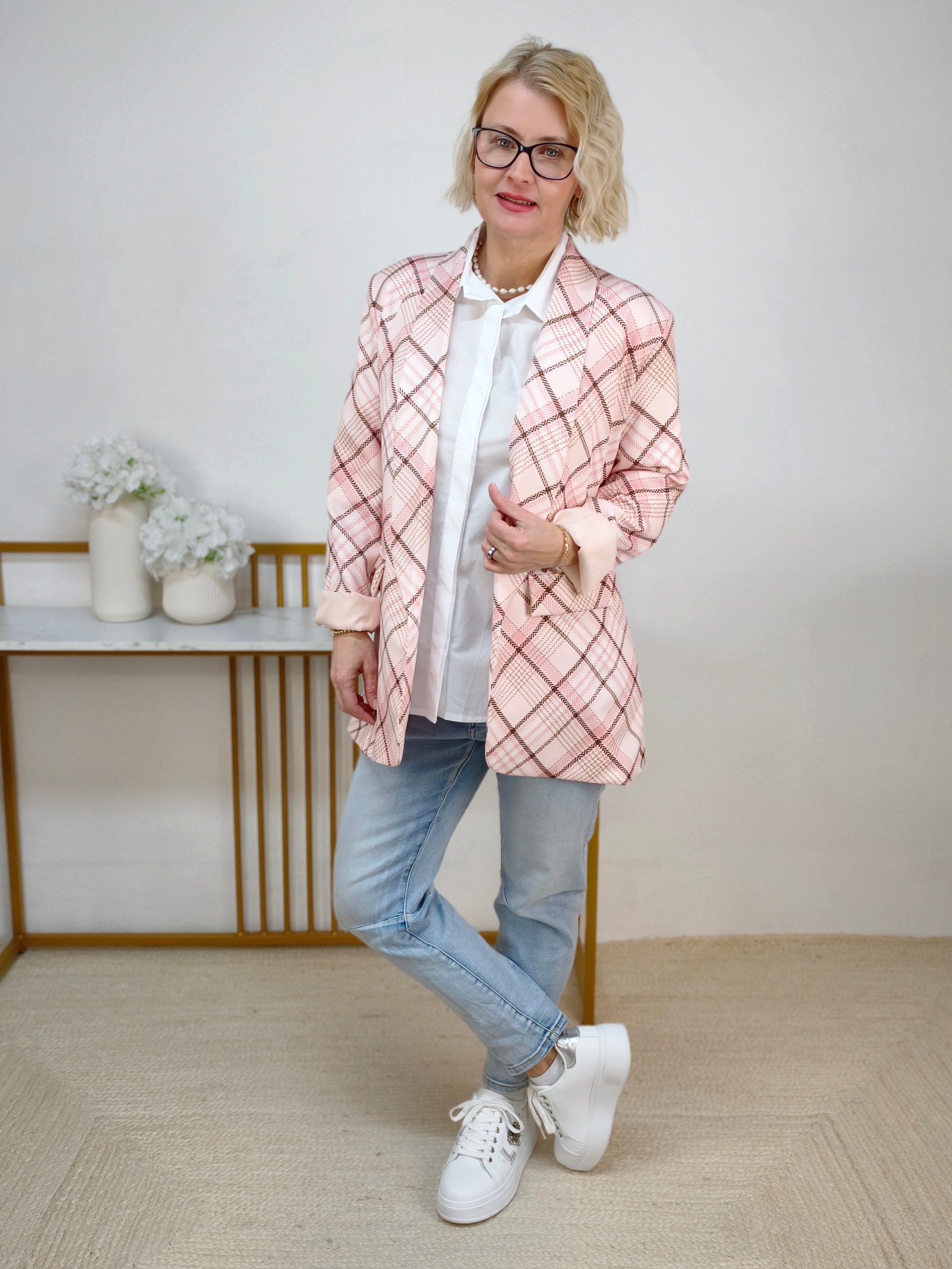 Stylischer Blazer "Karo" rosa (36-40)