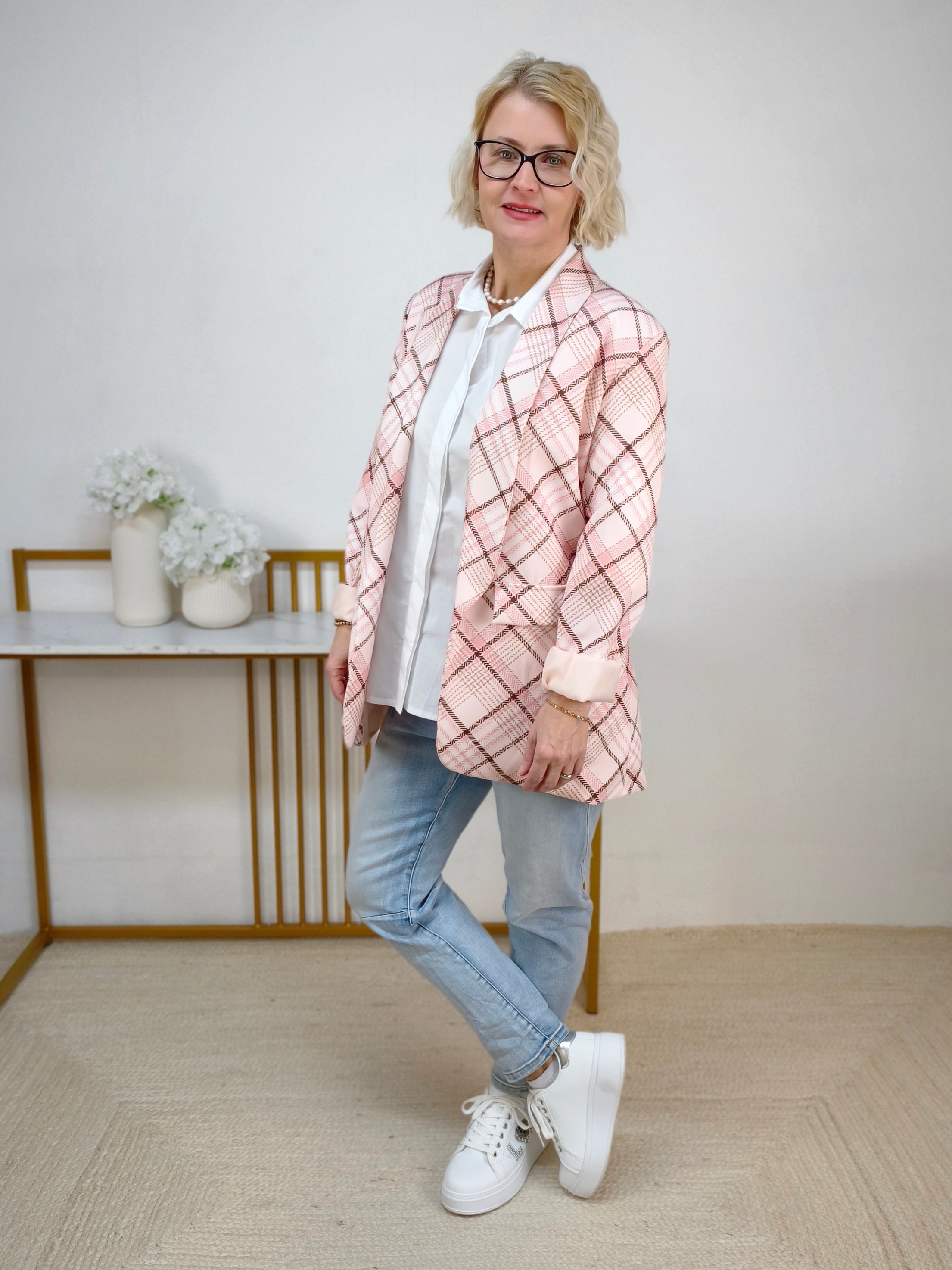 Stylischer Blazer "Karo" rosa (36-40)