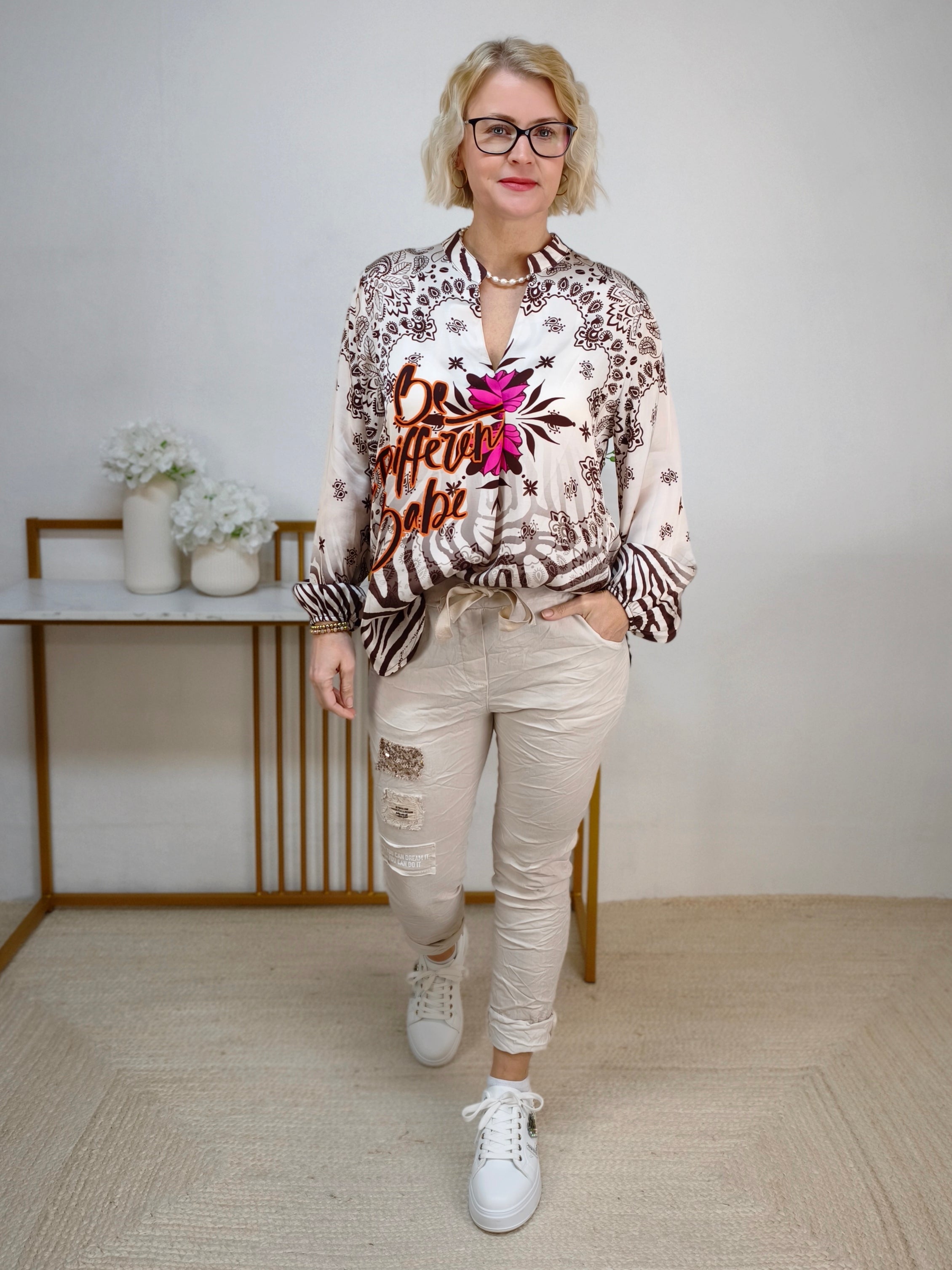 Bluse "Babe" beige/braun (36-42)