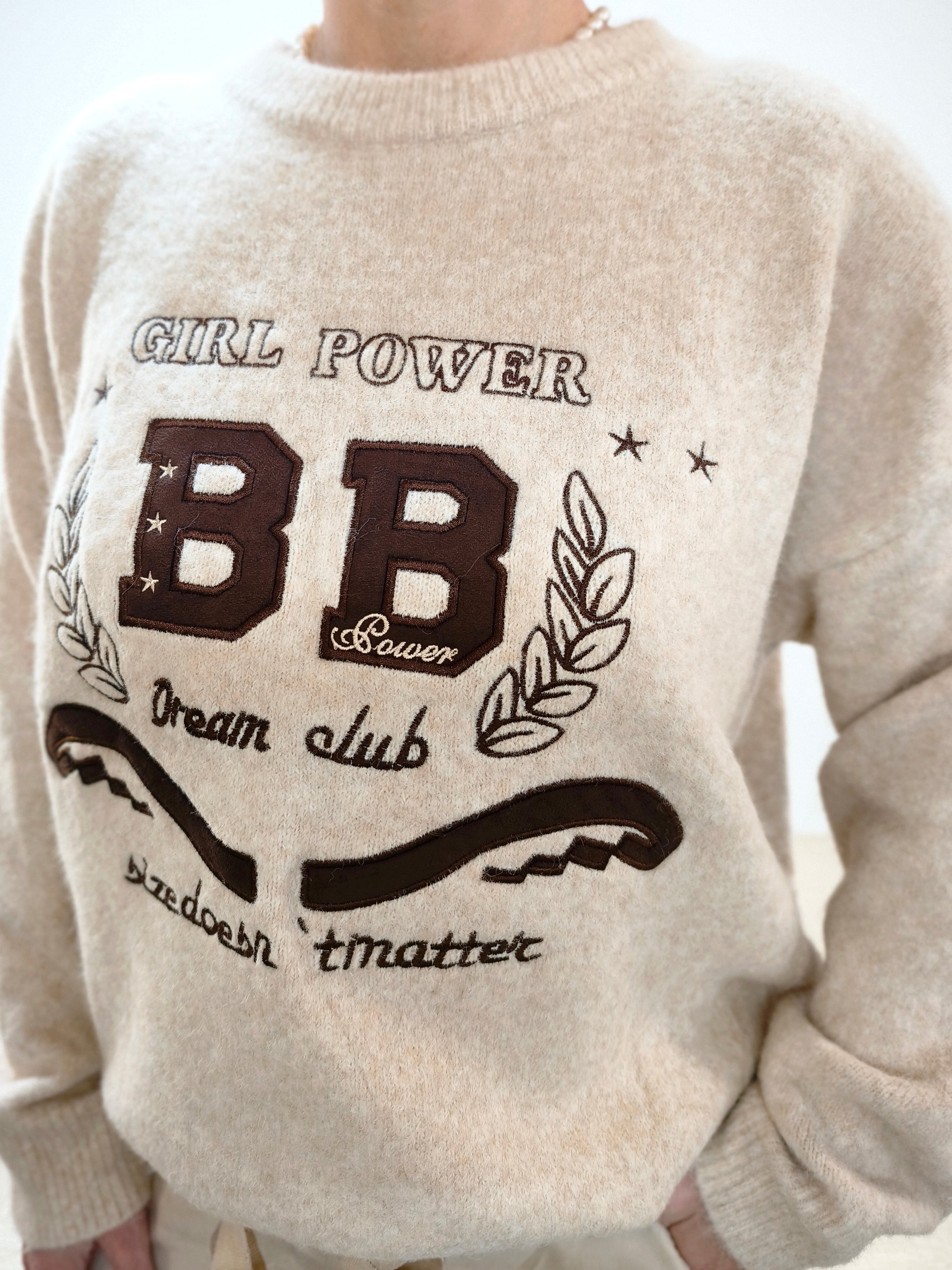 Pullover "Girl Power" beige (36-42)