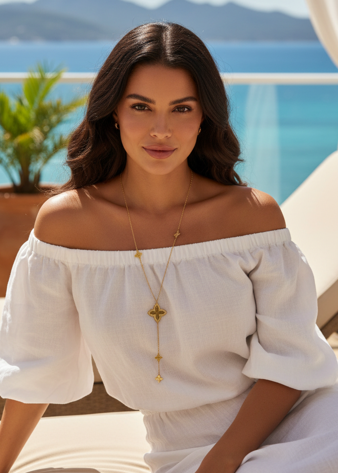 Lange Y-Halskette mit Kleeblättern Edelstahl