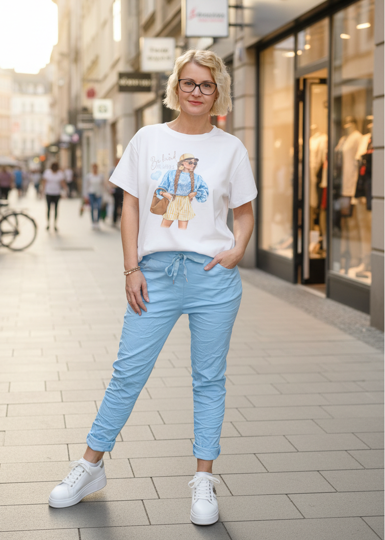 T-Shirt "Beautiful Mindset" weiss/blau/gelb (40-42)