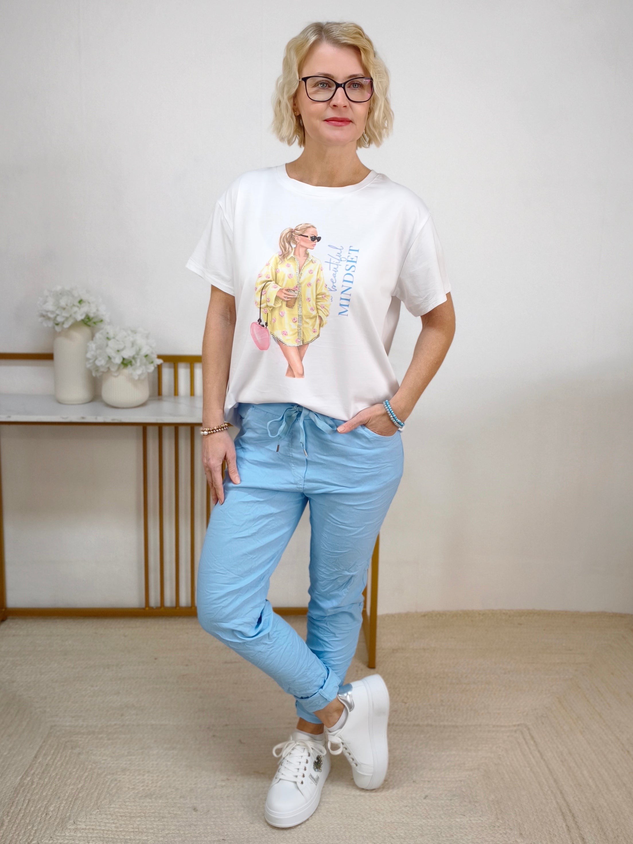T-Shirt "Girl" weiss/blau/gelb (40-42)