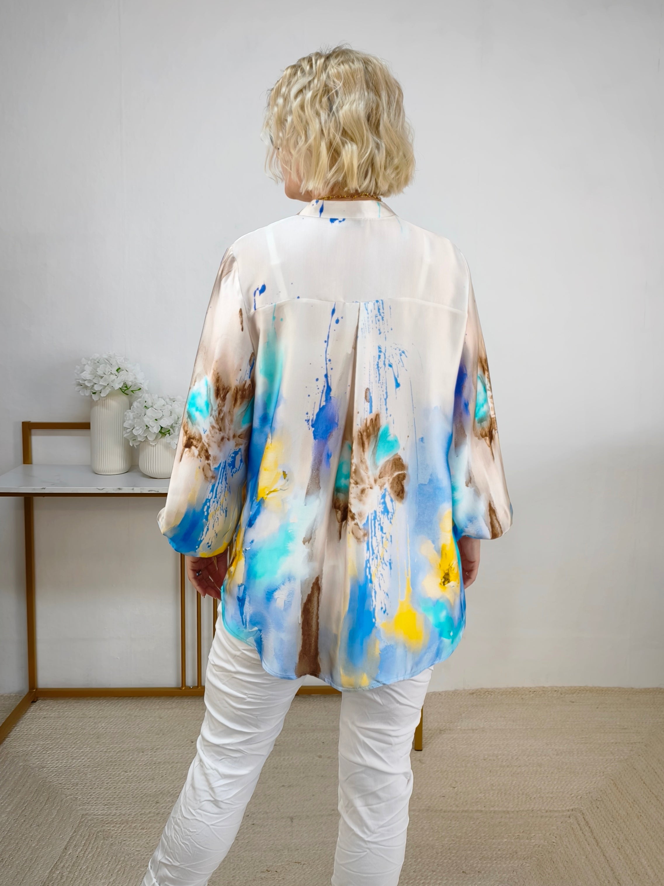 Bluse "Picasso" blau/gelb/hellbeige (36-42)