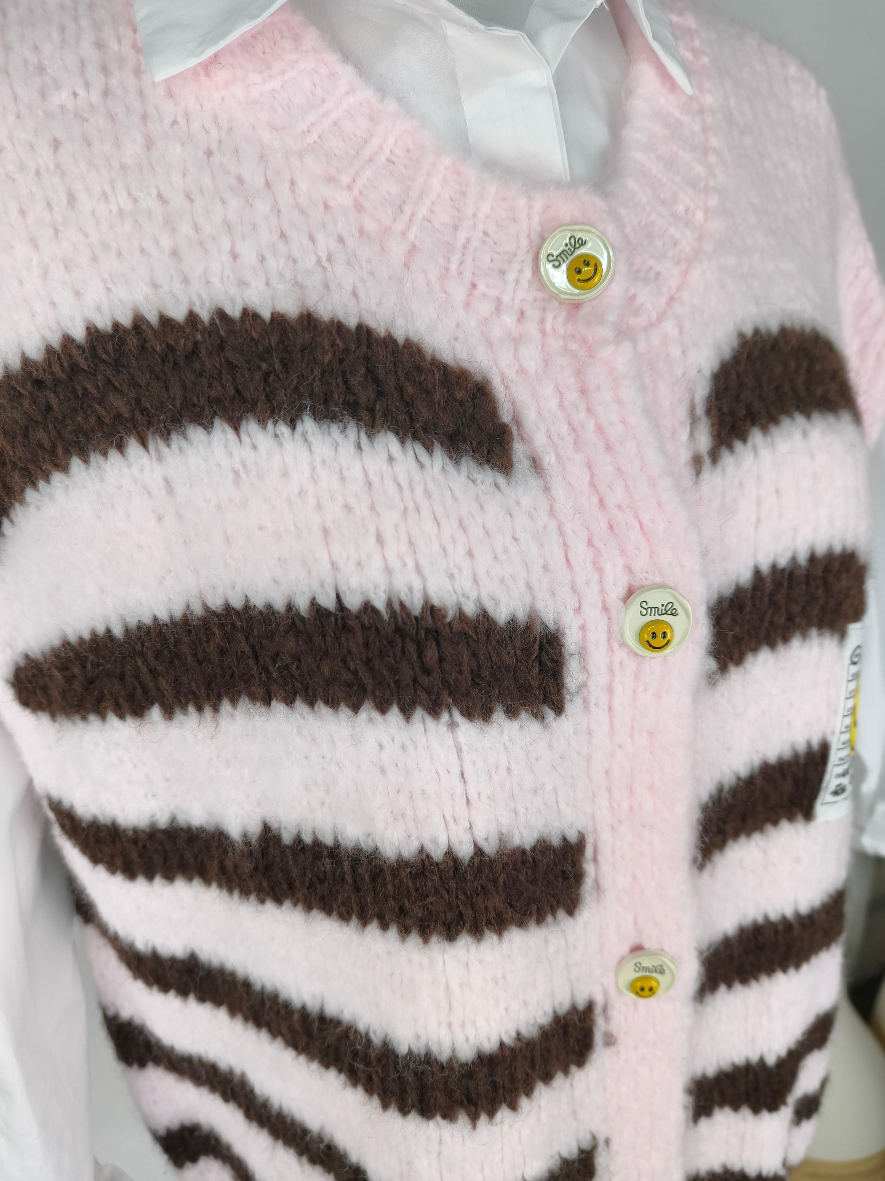 Kuschelige Weste "Smile" gestreift rosa/schoko (36-42)