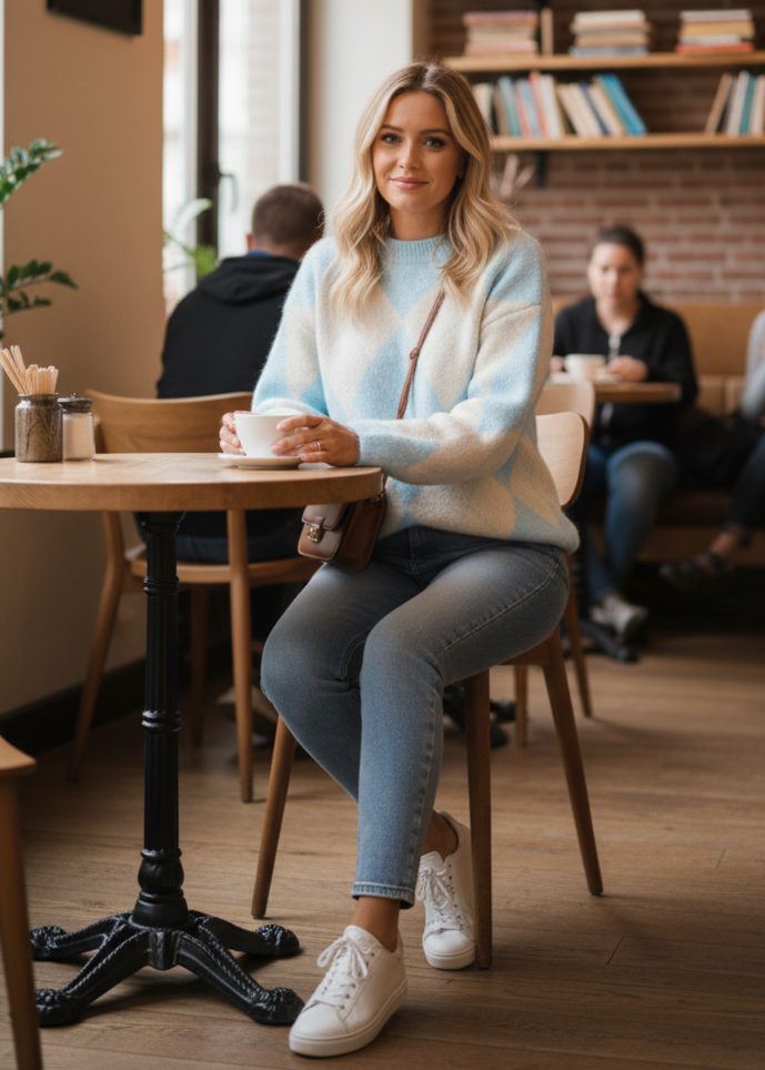 Pullover "Raute" hellblau/beige meliert (36-42)