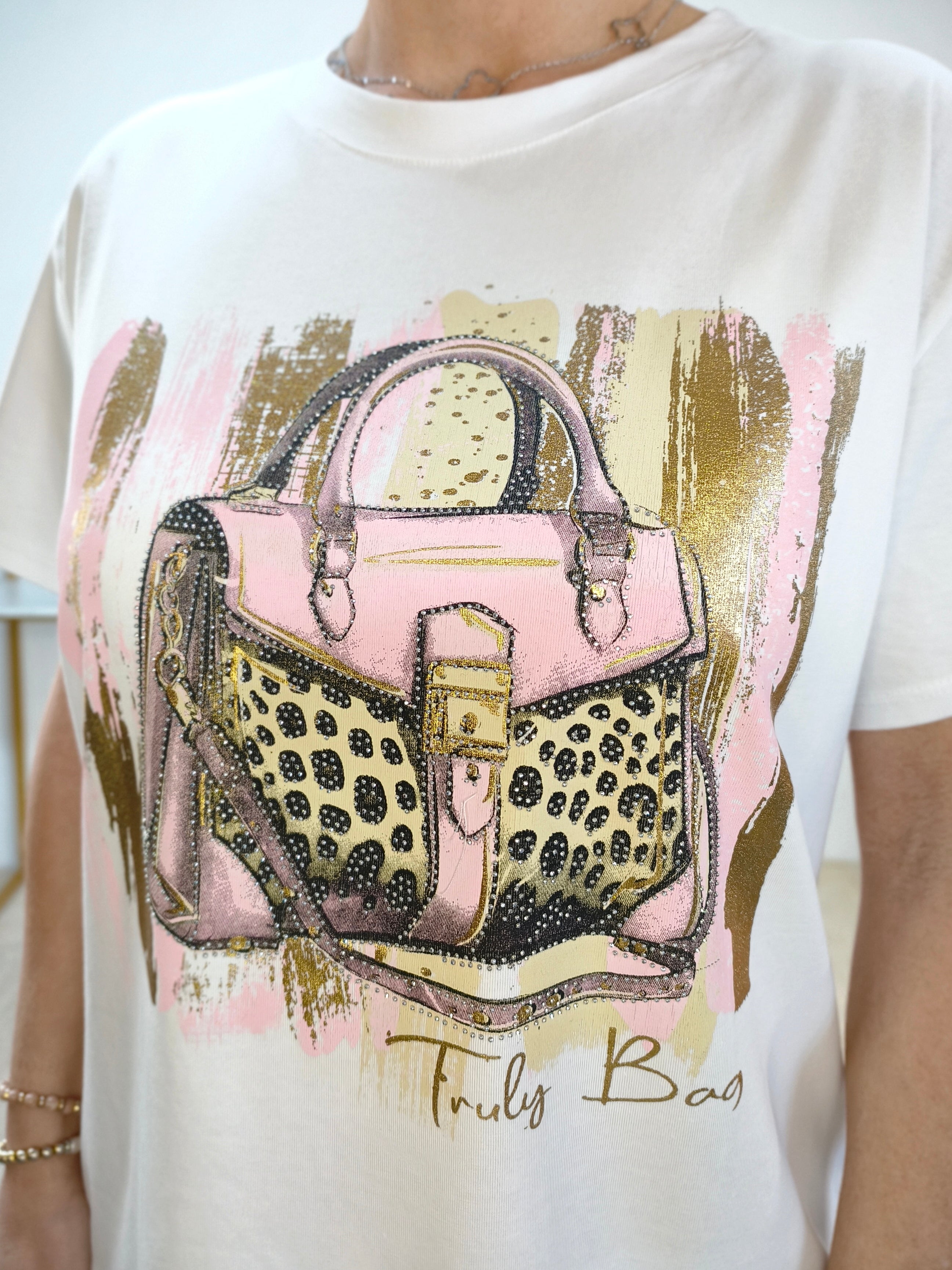 T-Shirt "Bag" weiss/rosa/gold (38-42)