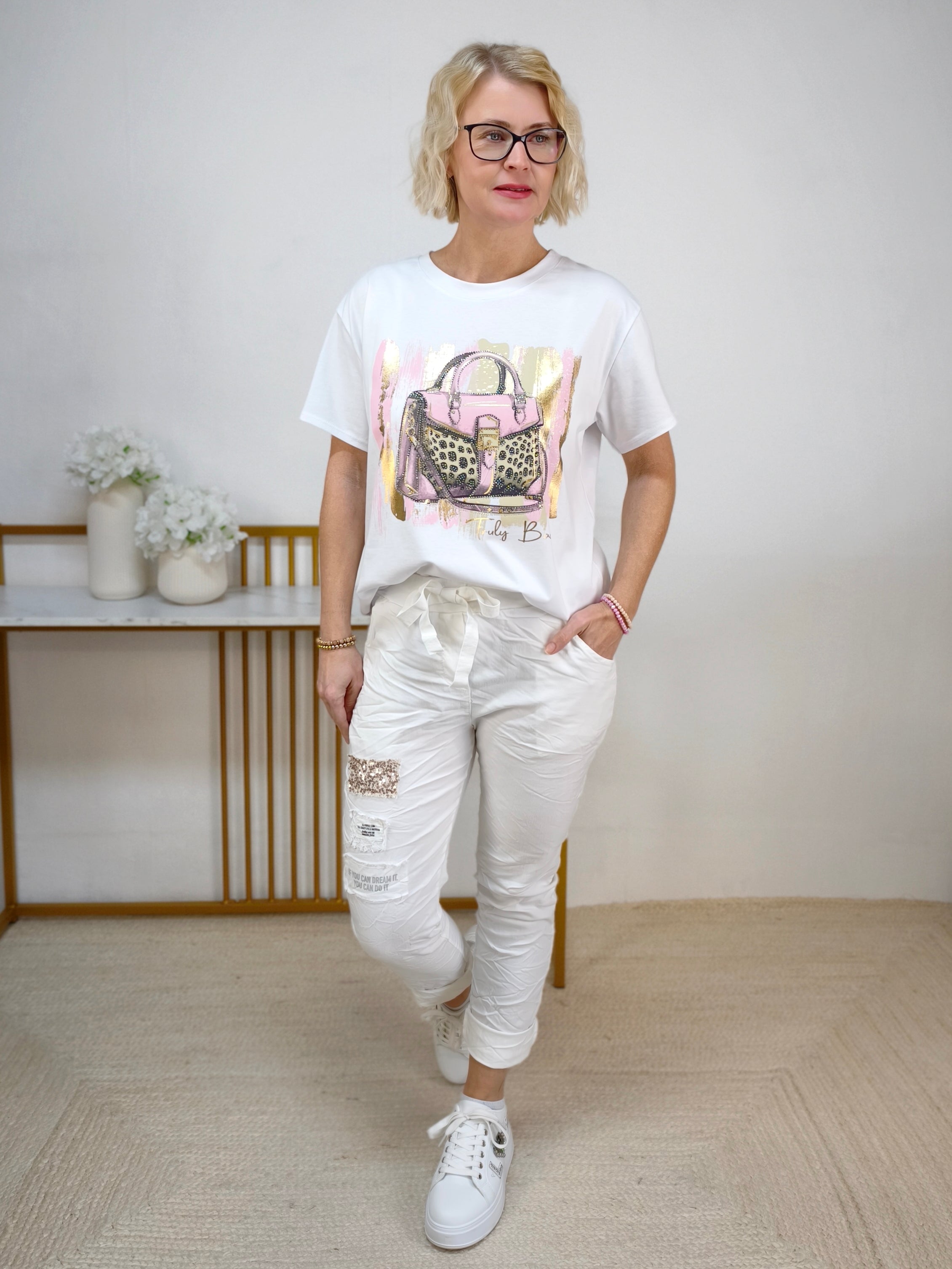 T-Shirt "Bag" weiss/rosa/gold (38-42)