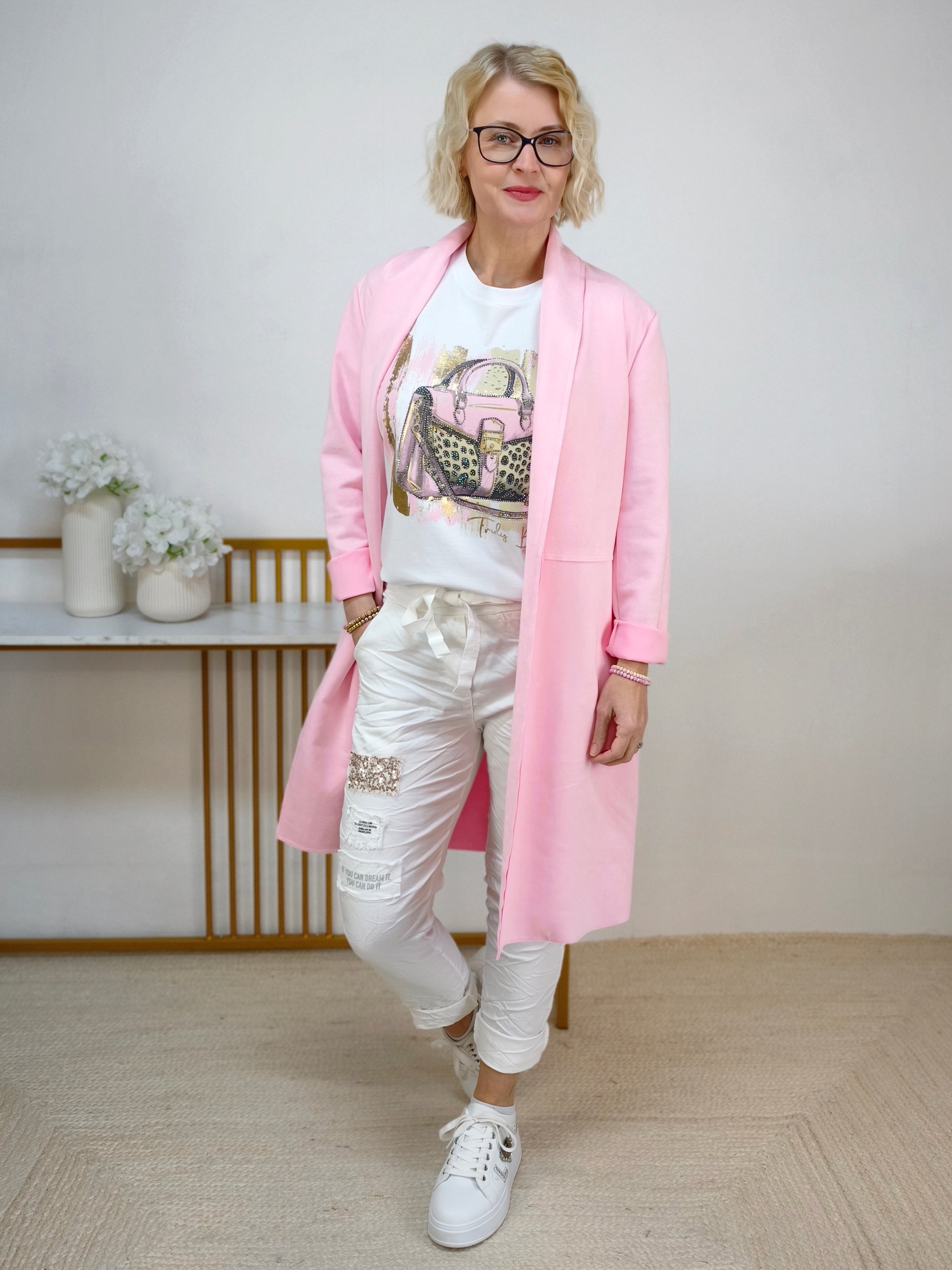 T-Shirt "Bag" weiss/rosa/gold (38-42)