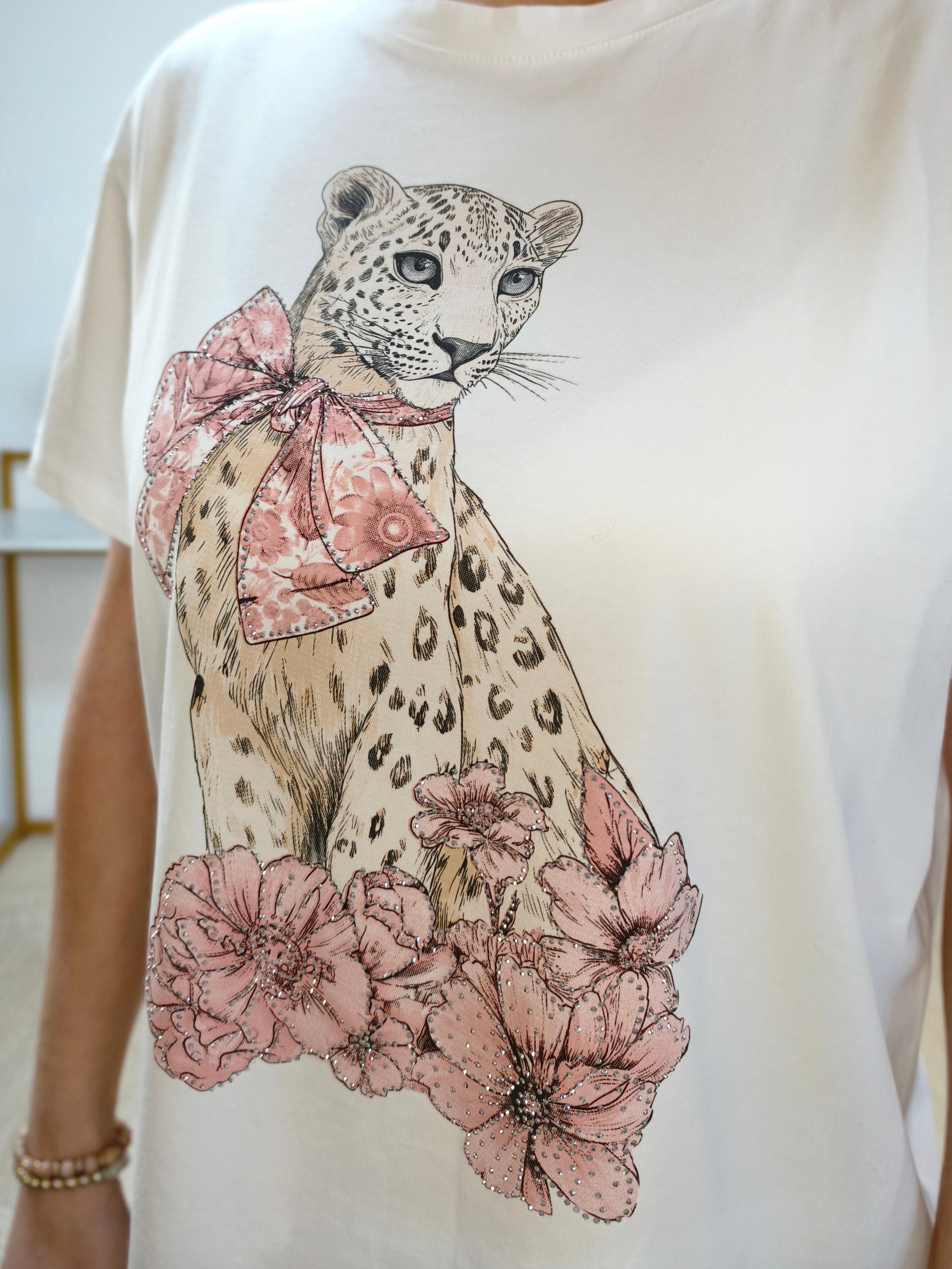 T-Shirt "Leopard" weiss/beige/rosa (36-42)