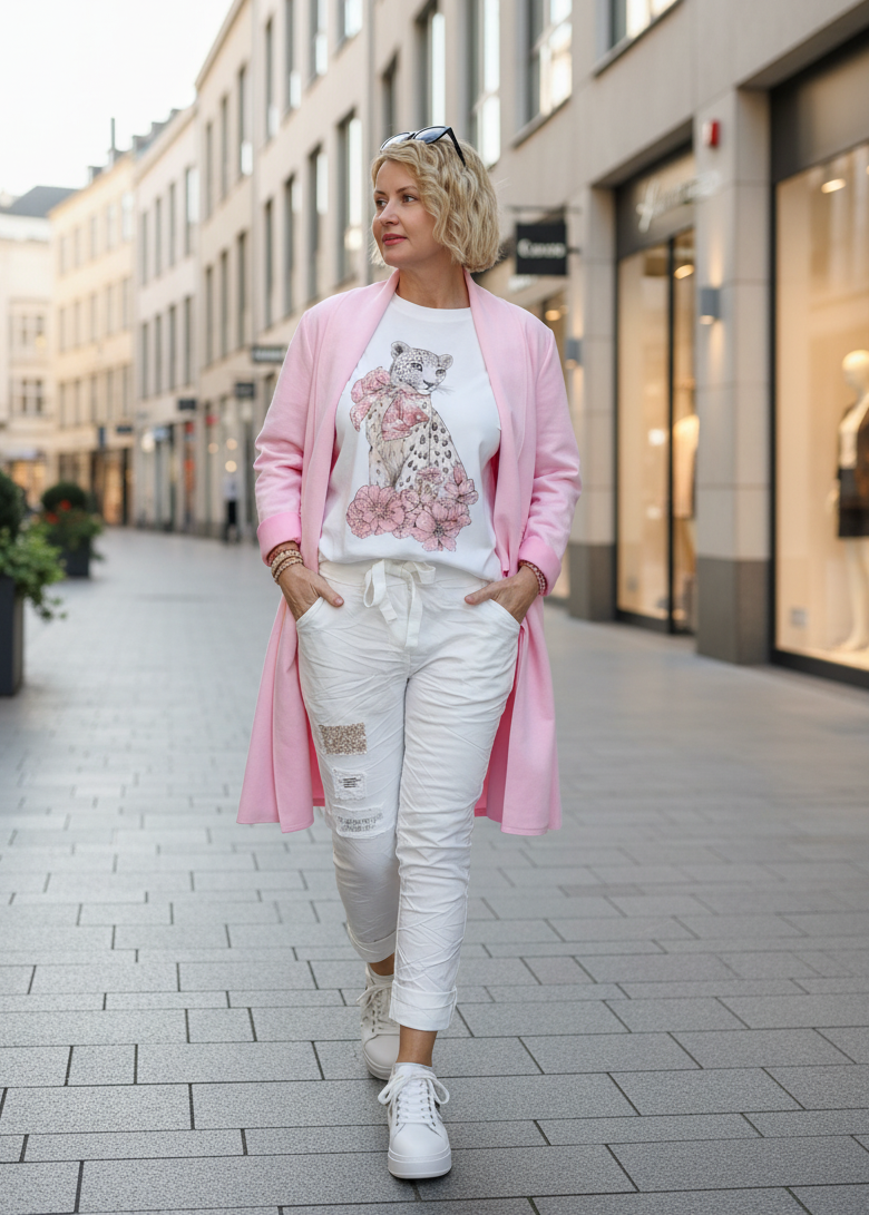 T-Shirt "Leopard" weiss/beige/rosa (36-42)