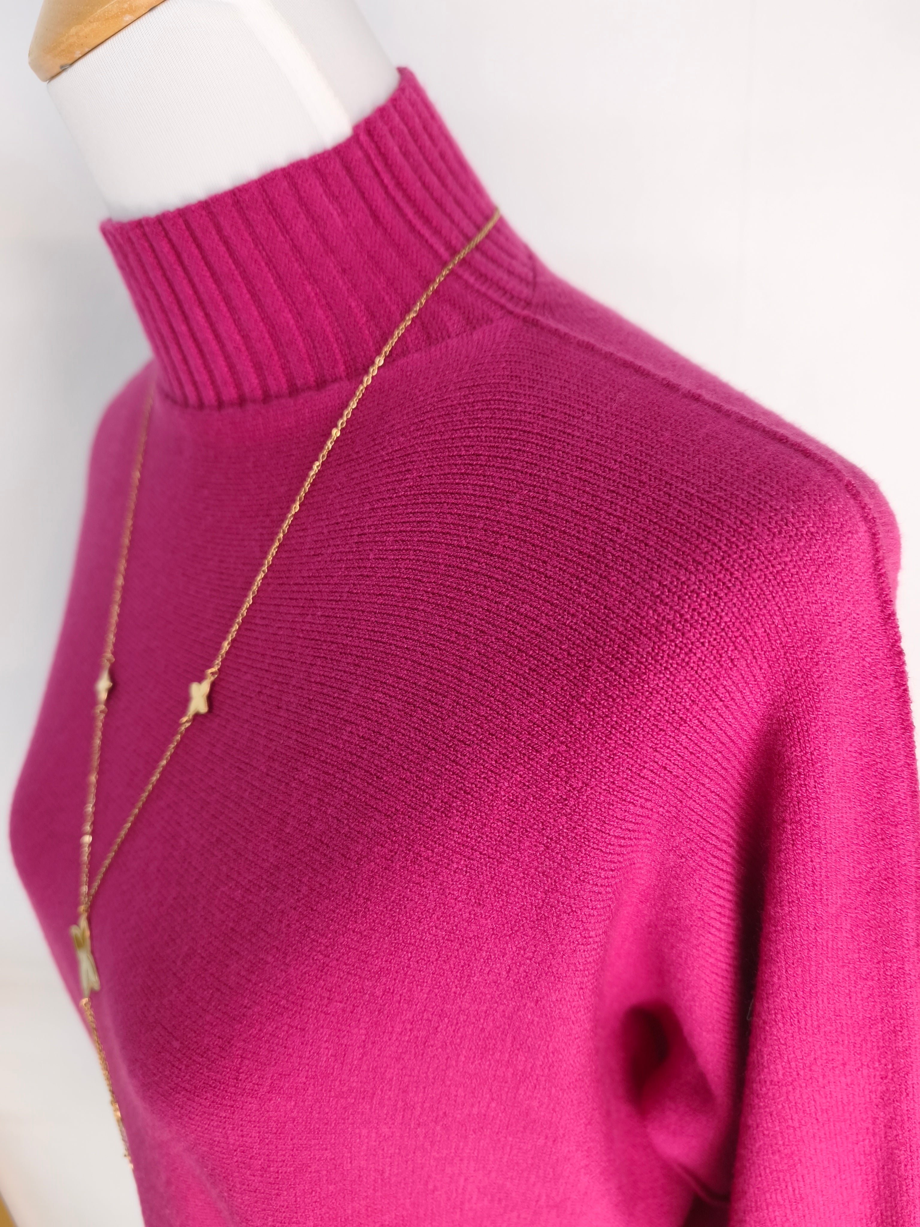 Pullover mit Turtle Neck einfarbig magenta (36-42)