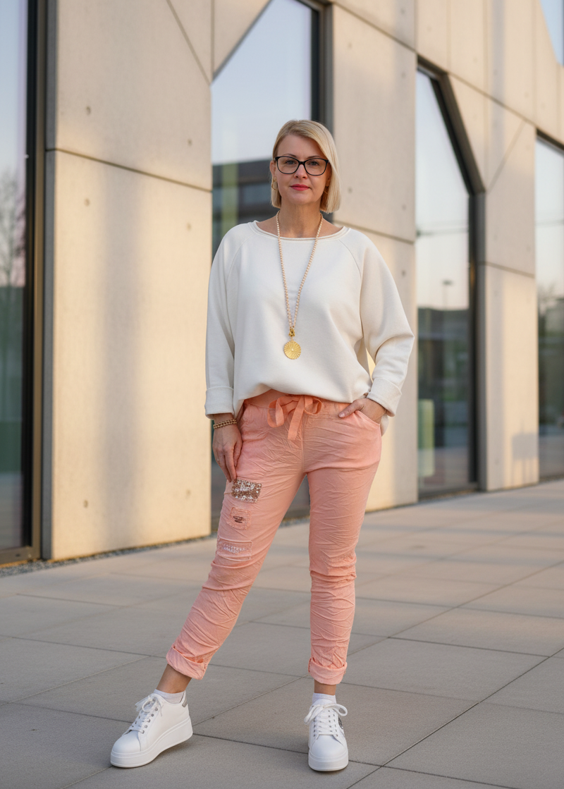 Einfarbiges Sweatshirt aus Baumwolle creme (40-44)