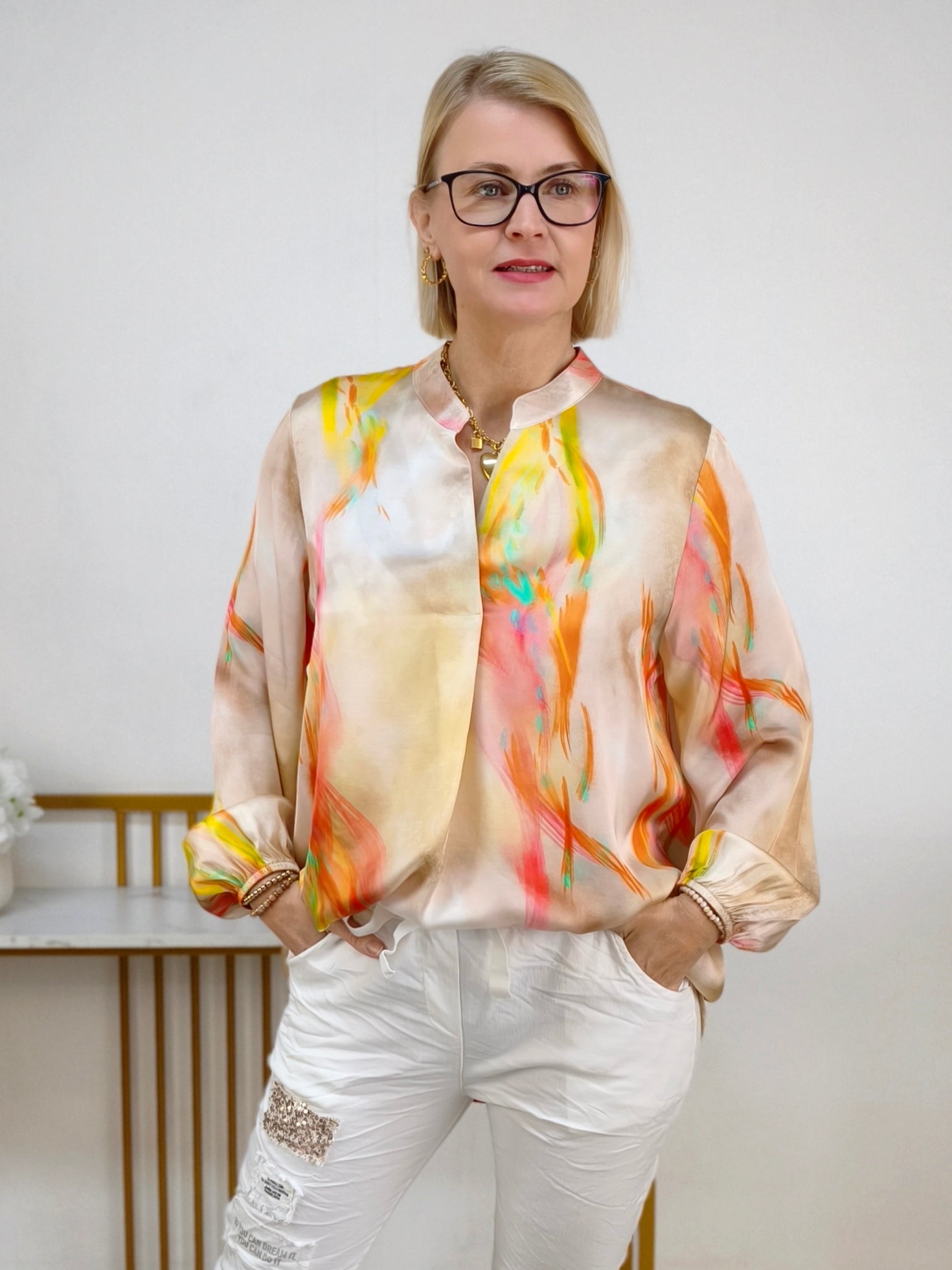 Bluse "Sunset" beige/pink/orange (36-42)