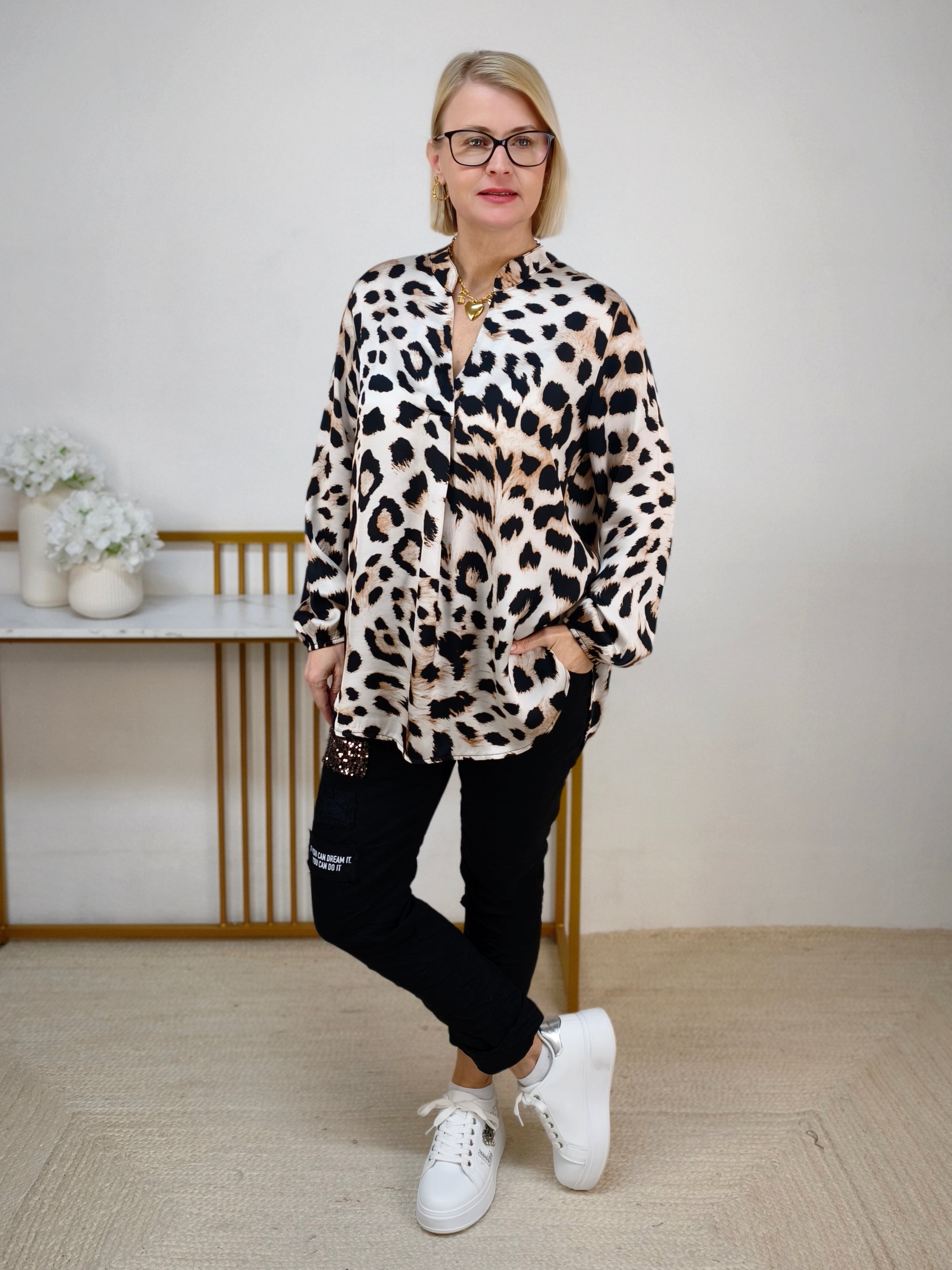 Leo Bluse in beige/schwarz (36-42)