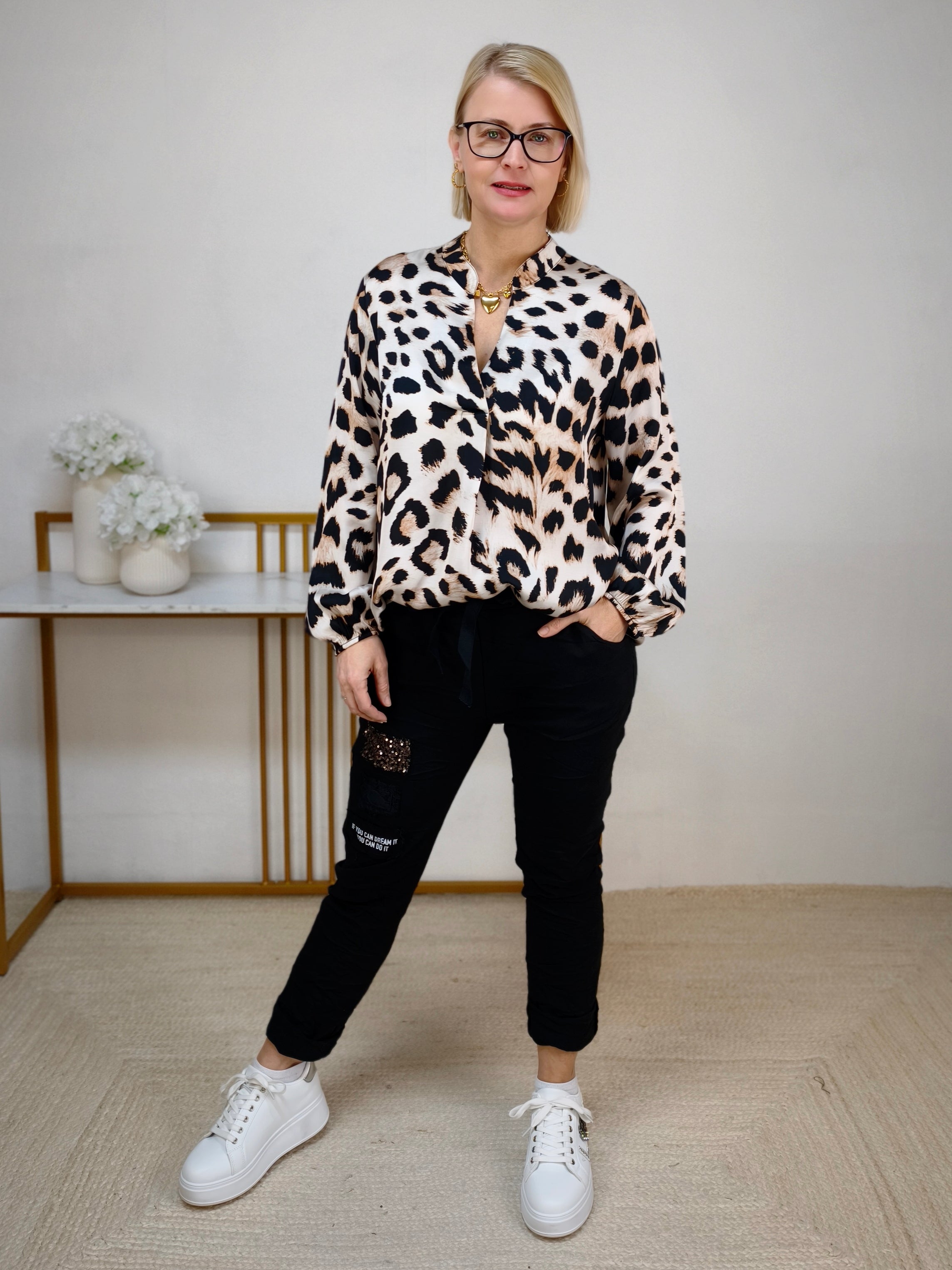 Leo Bluse in beige/schwarz (36-42)