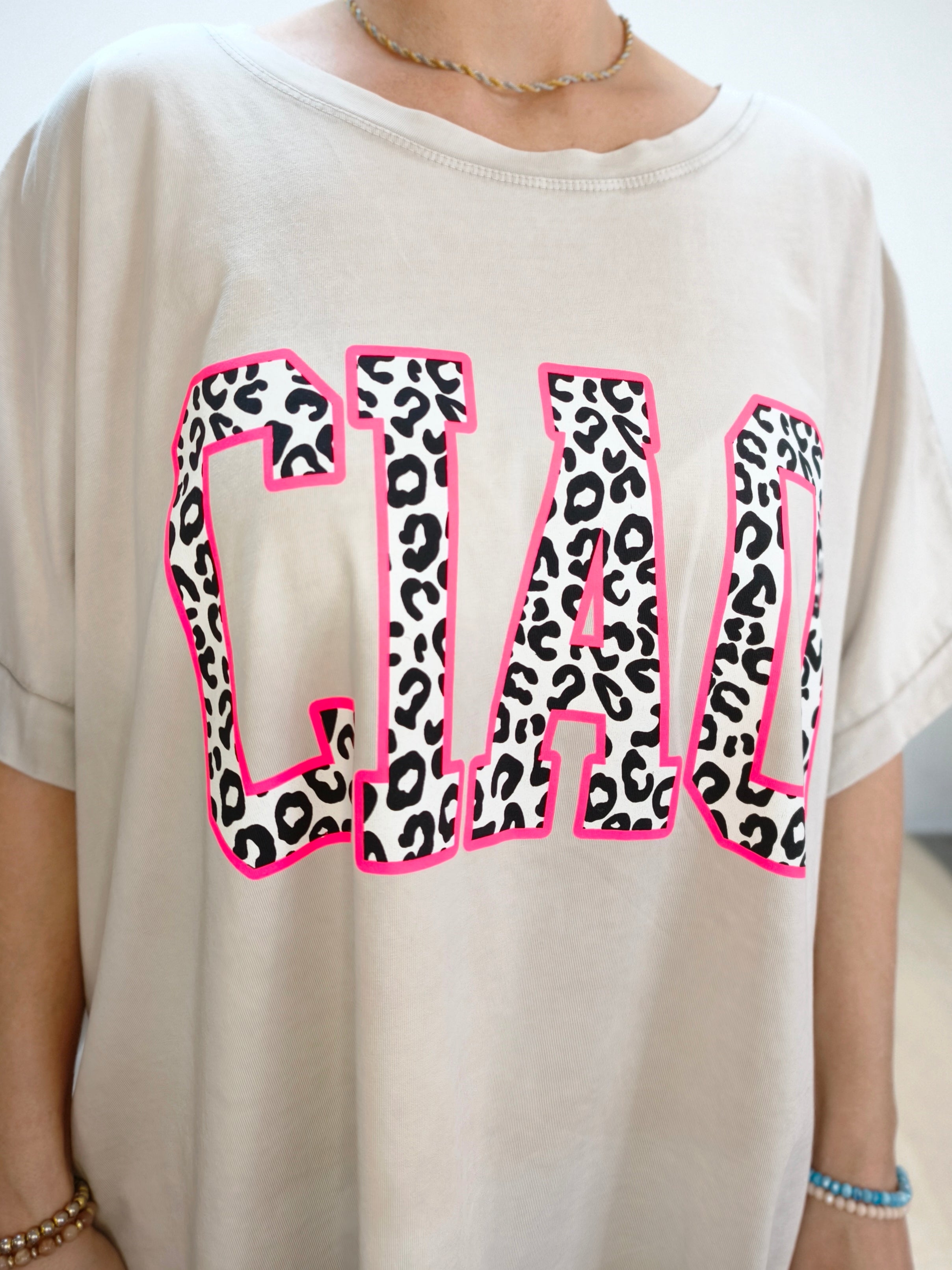 T-Shirt "Ciao" beige/pink Oversize (44-48)