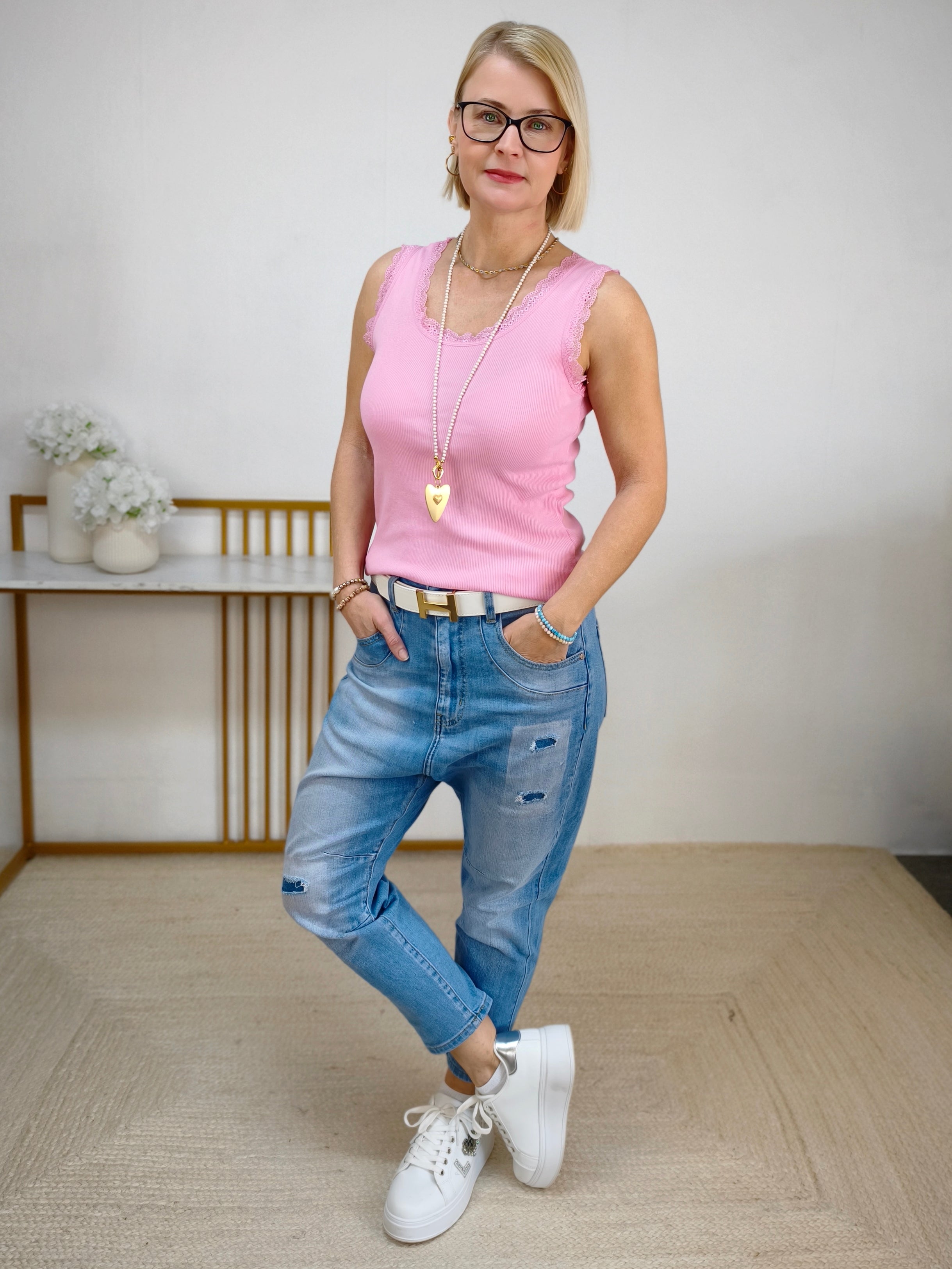 Feines Ripp - Top einfarbig rosa (36-42)