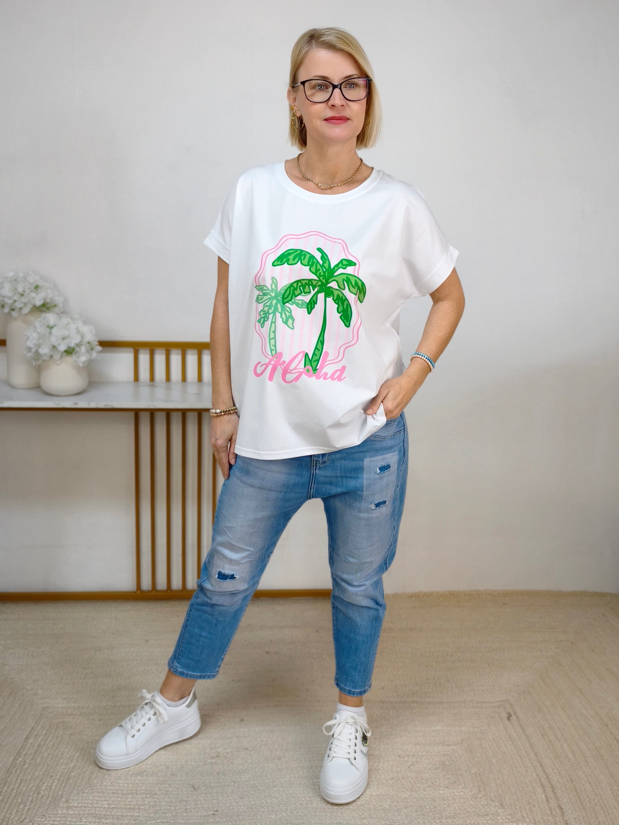 T-Shirt "Aloha" weiss/rosa (38-42/44)