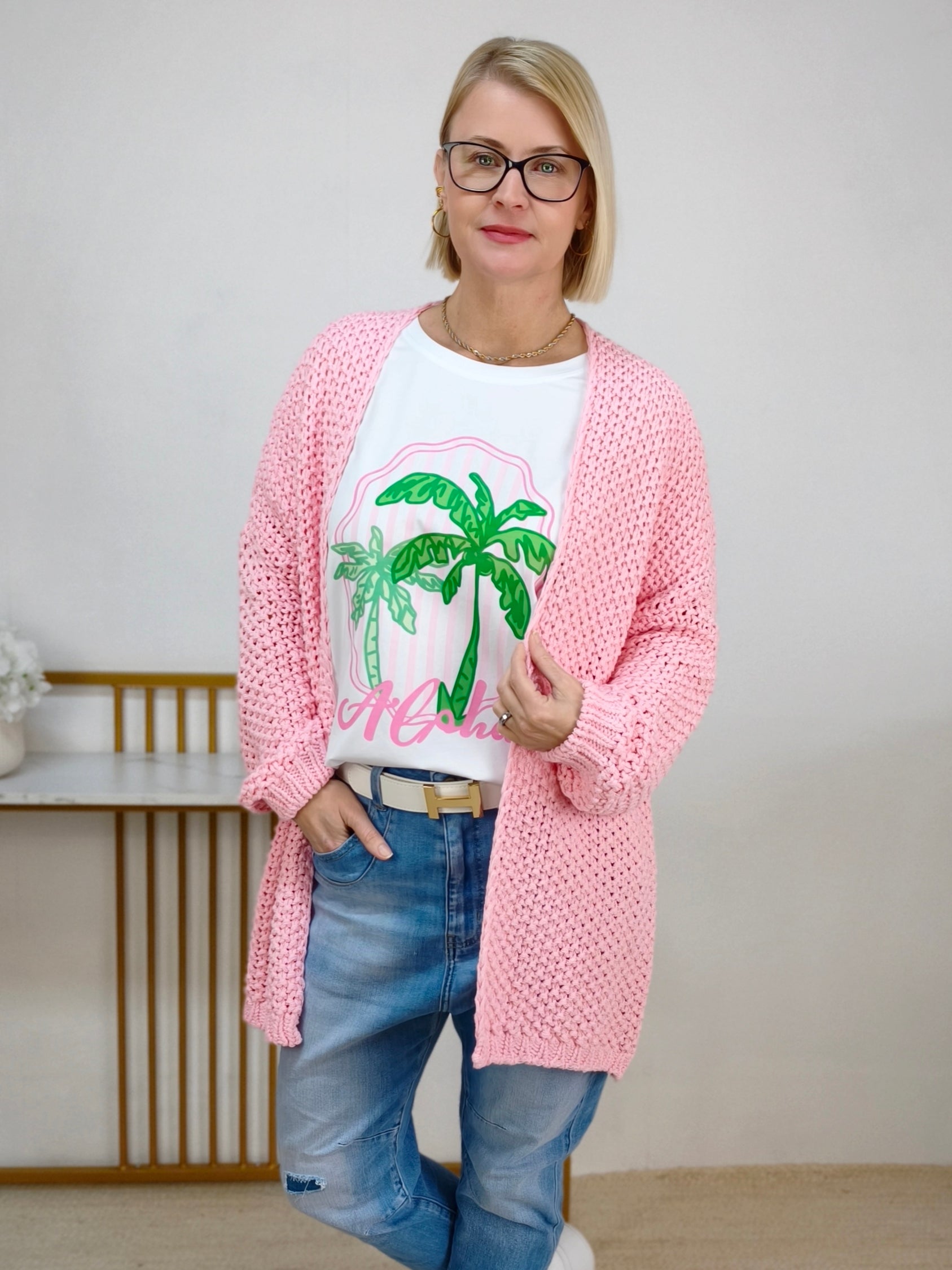 Strickjacke/Cardigan in grobstrick rosa (38-44)