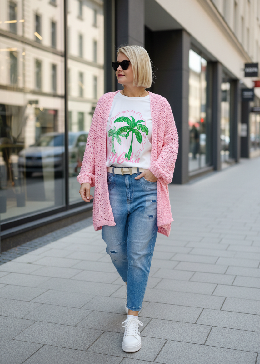 Strickjacke/Cardigan in grobstrick rosa (38-44)