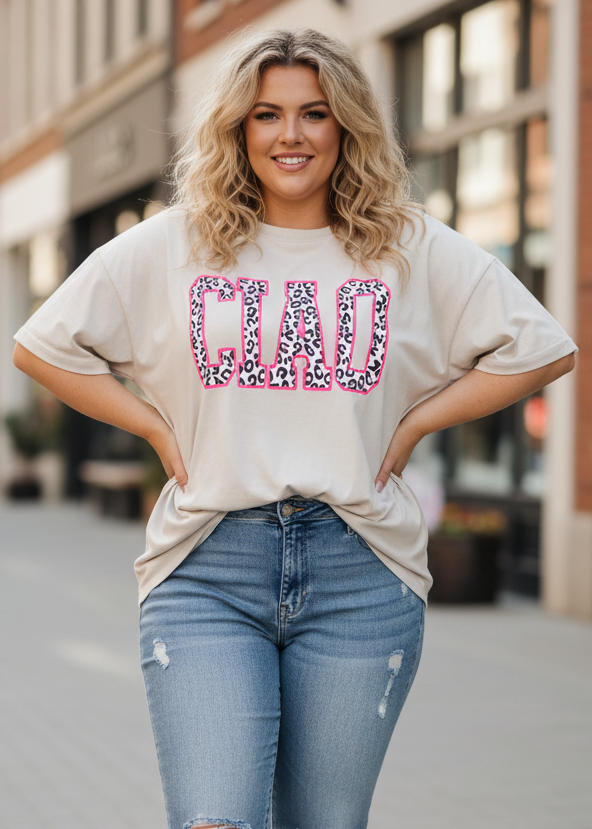 T-Shirt "Ciao" beige/pink Oversize (44-48)