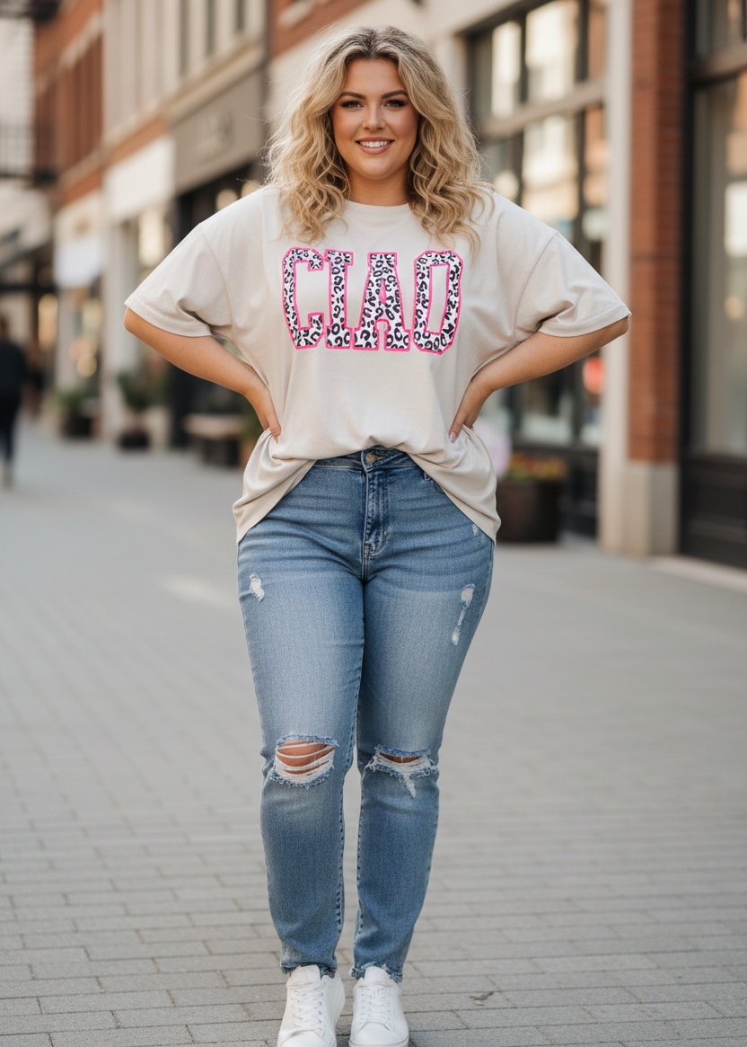 T-Shirt "Ciao" beige/pink Oversize (44-48)