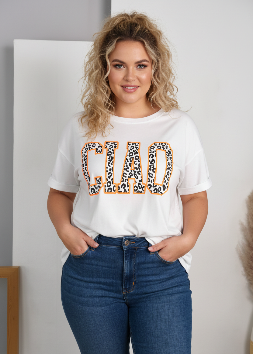 T-Shirt "Ciao" weiss/orange Oversize (44-48)
