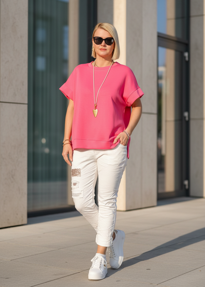 Damen Shirt "Ina" unifarben in strawberry (38-44)