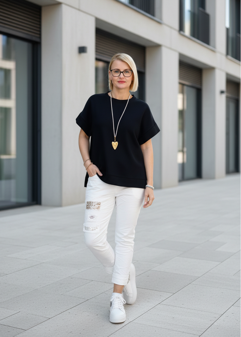 Damen Shirt "Ina" unifarben in schwarz (38-44)