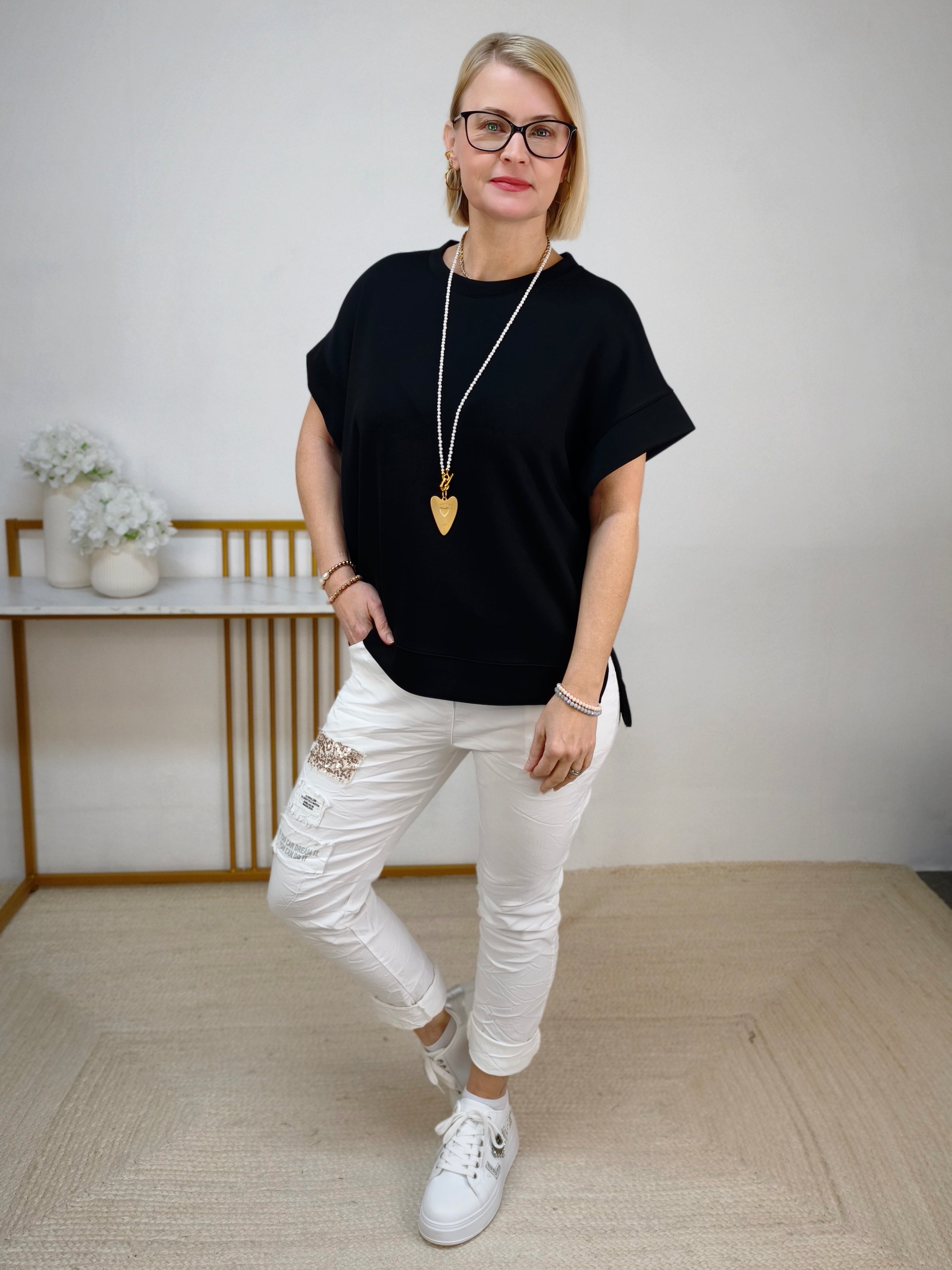 Damen Shirt "Ina" unifarben in schwarz (38-44)