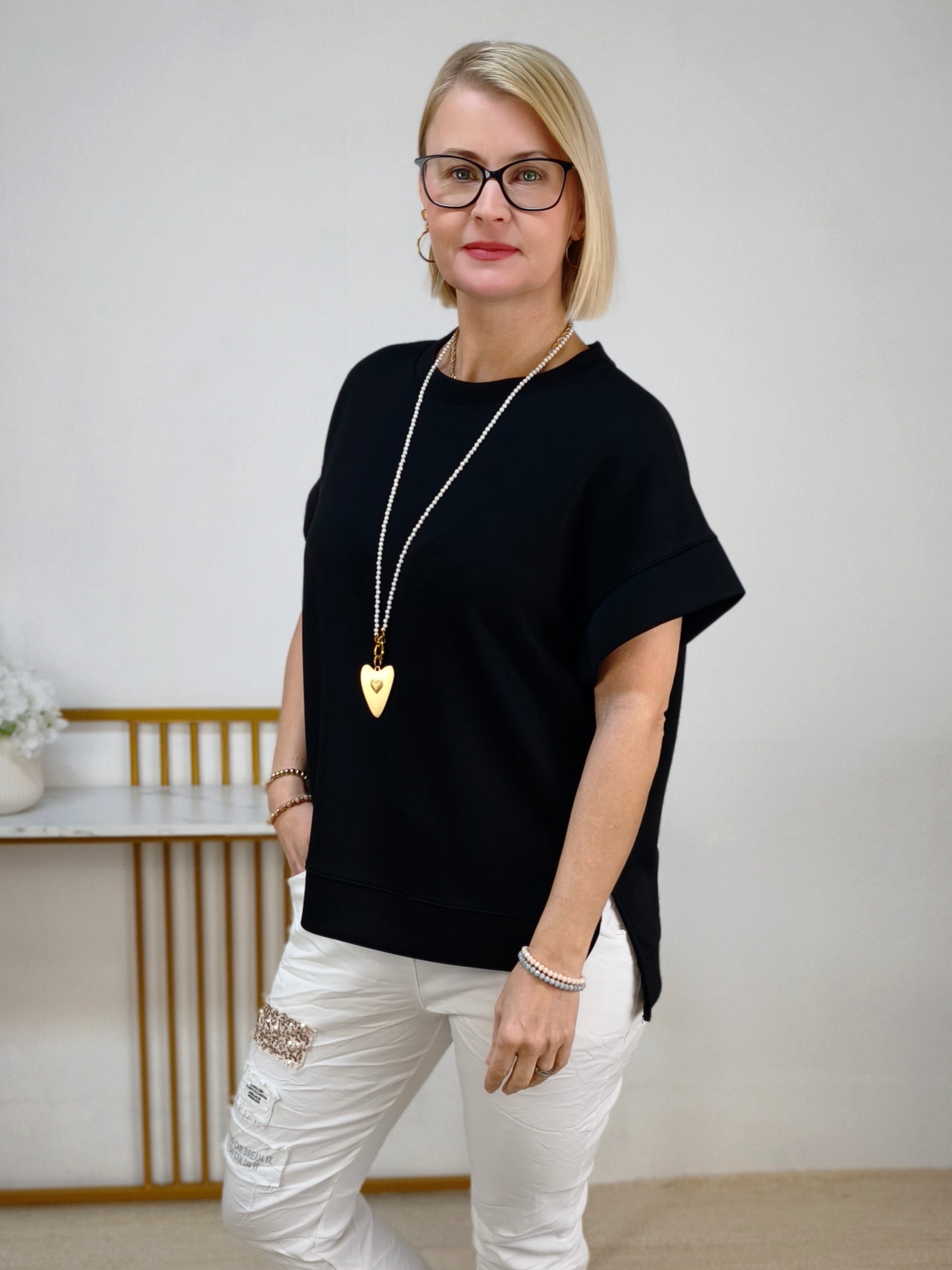 Damen Shirt "Ina" unifarben in schwarz (38-44)