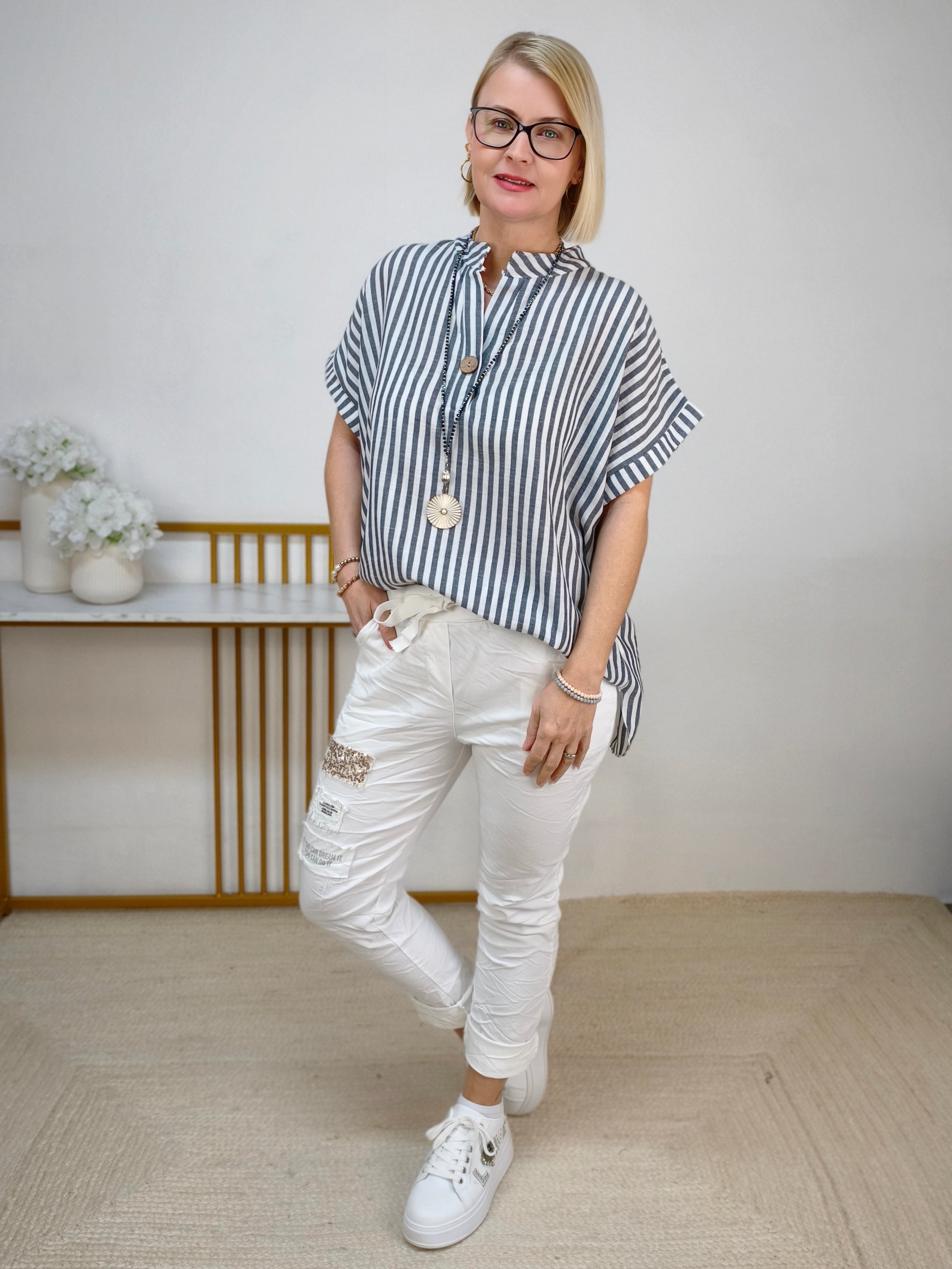 Gestreifte Bluse weiss/grau (40-42/44)