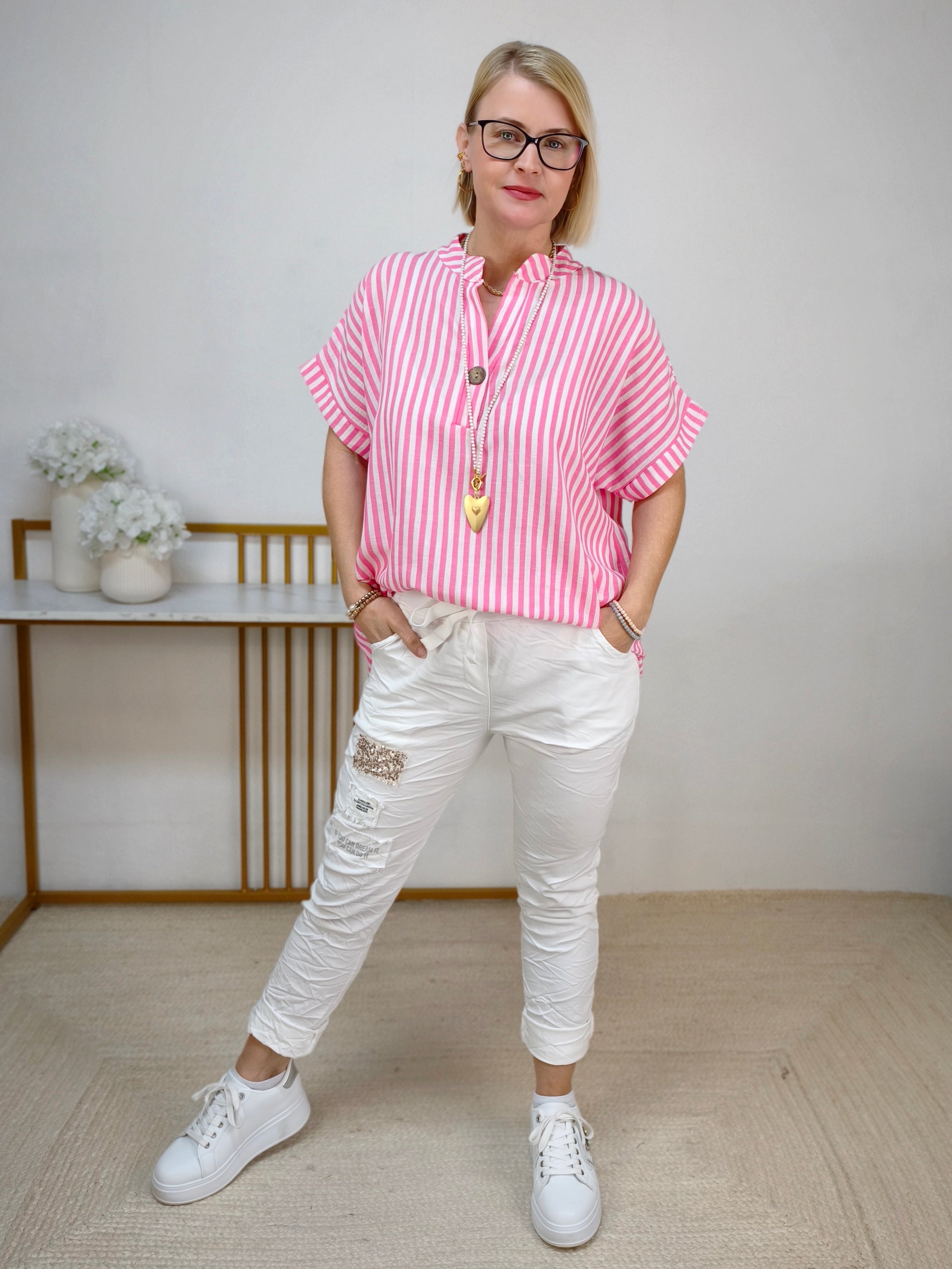 Gestreifte Bluse weiss/pink (40-42/44)