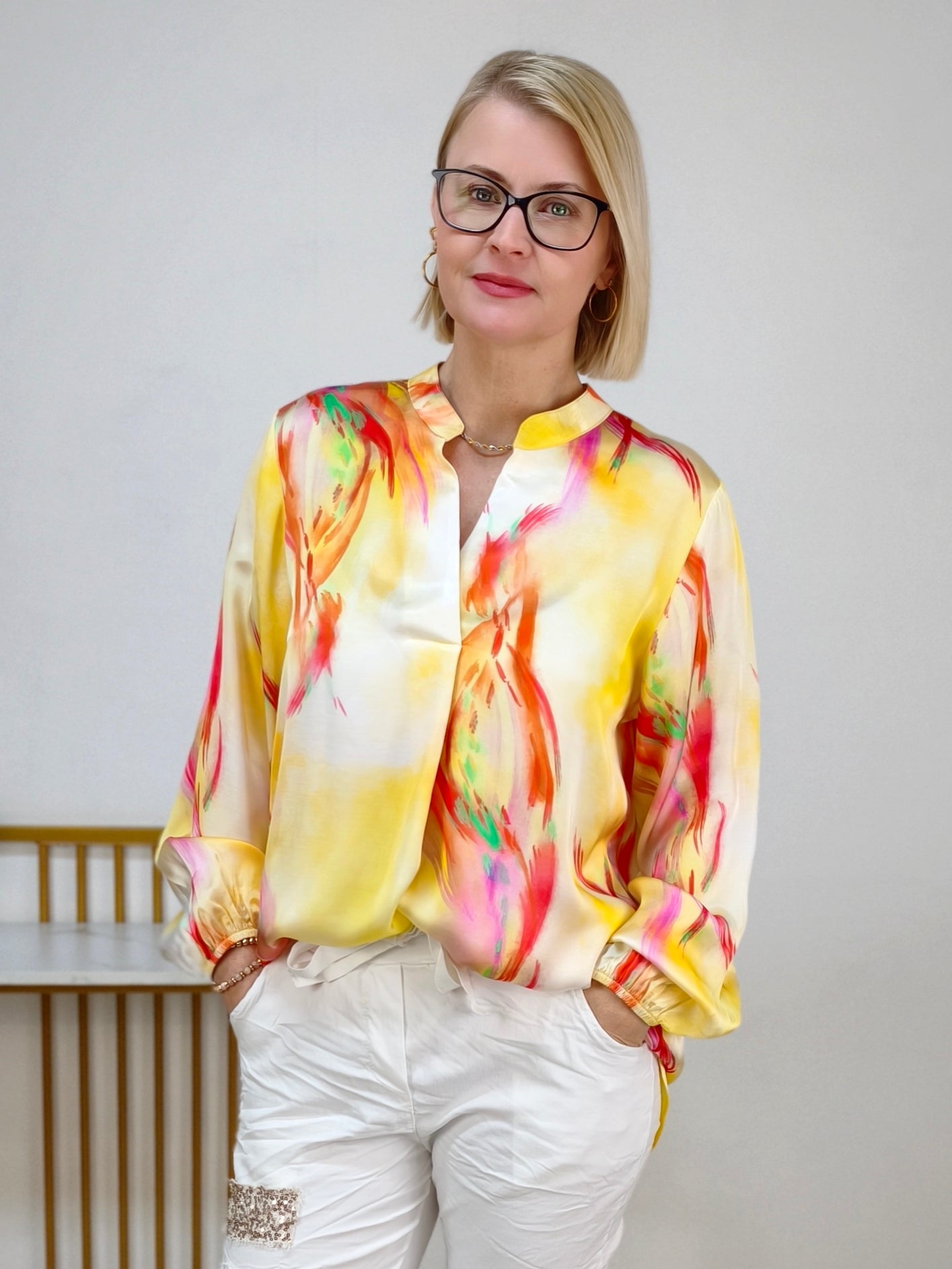 Bluse "Sunset" gelb/pink/orange (36-42)