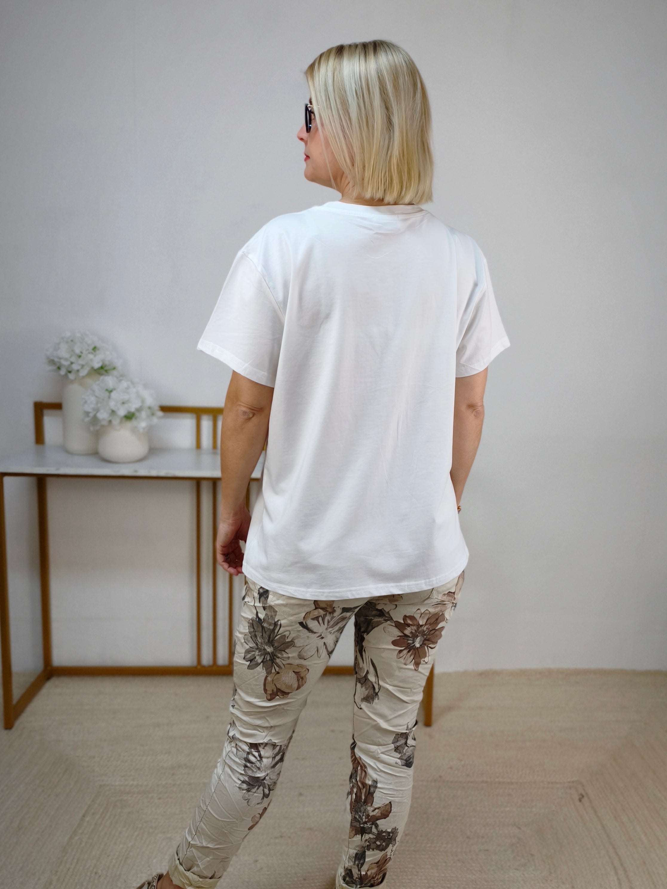 T-Shirt "Feder" weiss/beige (36-42)