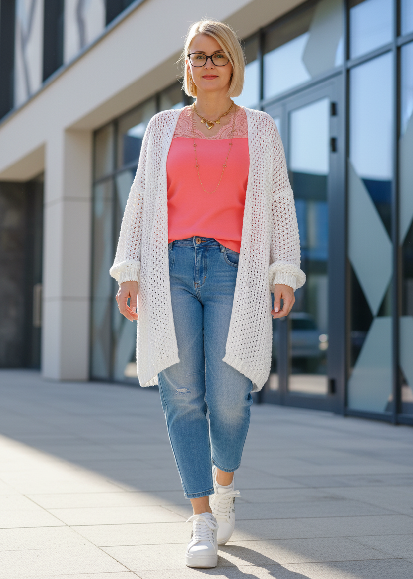 Strickjacke/Cardigan in grobstrick weiss (38-44)