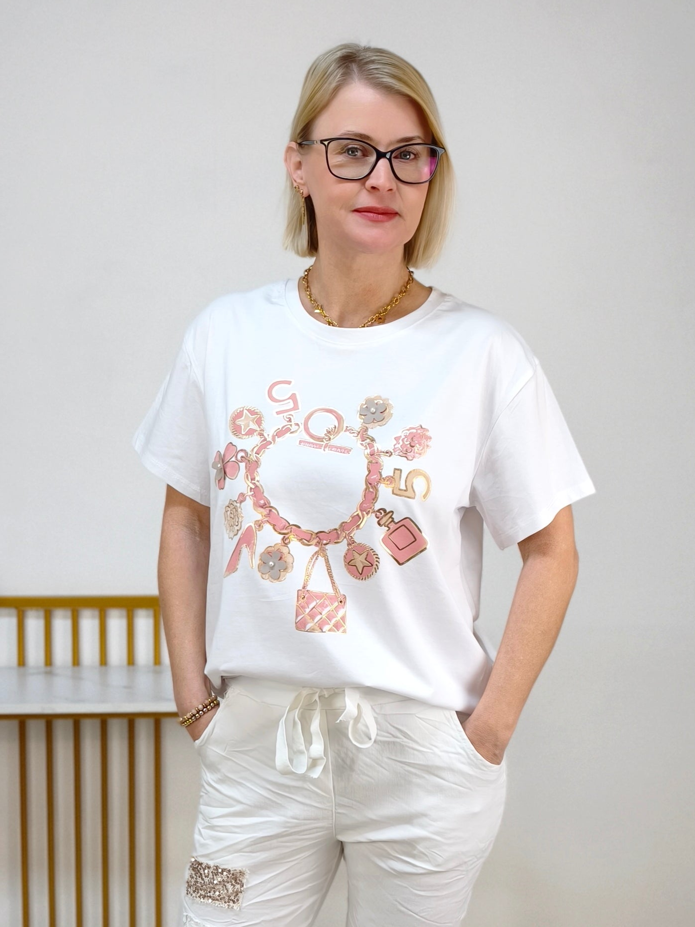 T-Shirt "Charms" weiss/rosa (40-42)