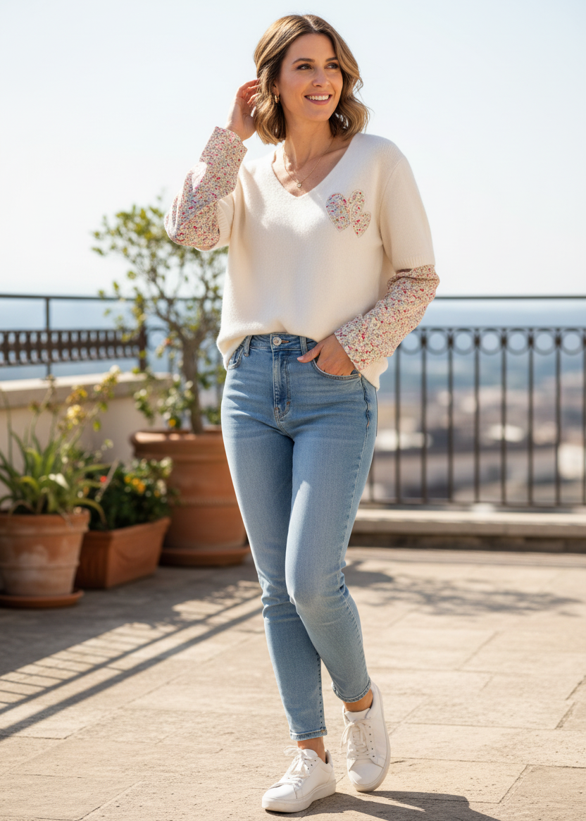 Pulli mit Blusenärmeln in hellbeige (38-42)