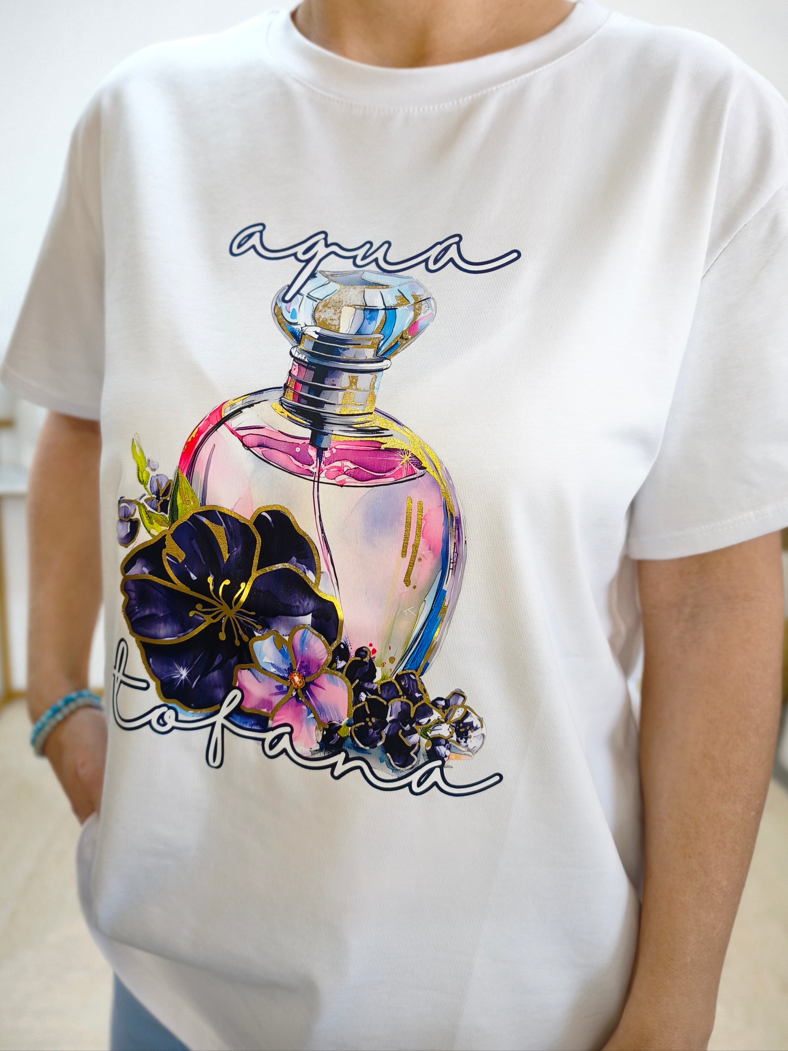 T-Shirt "Aqua" weiss/blau (36-42)