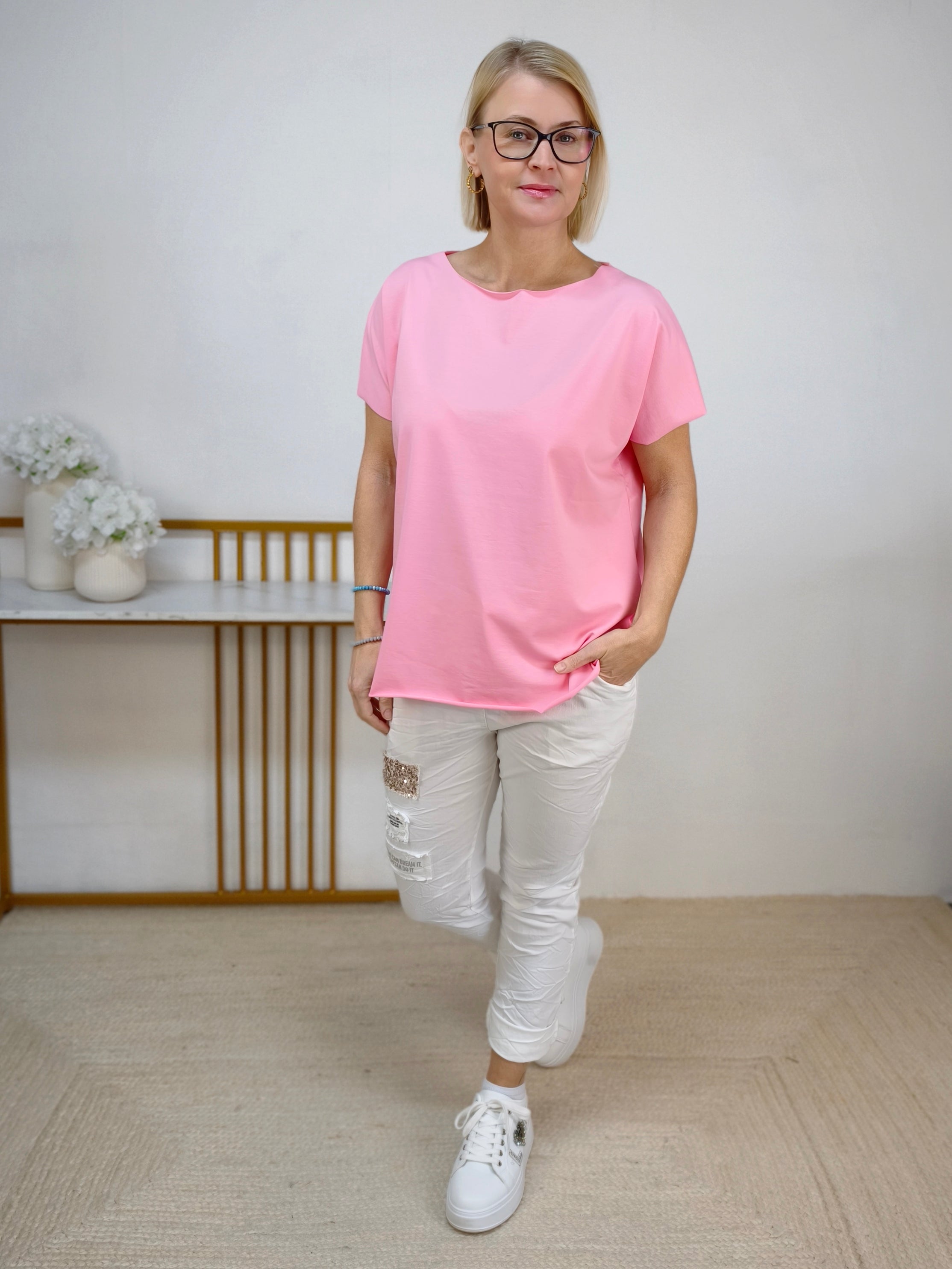 Einfarbiges, leichtes Shirt in rosa aus Baumwolle (40-42/44)