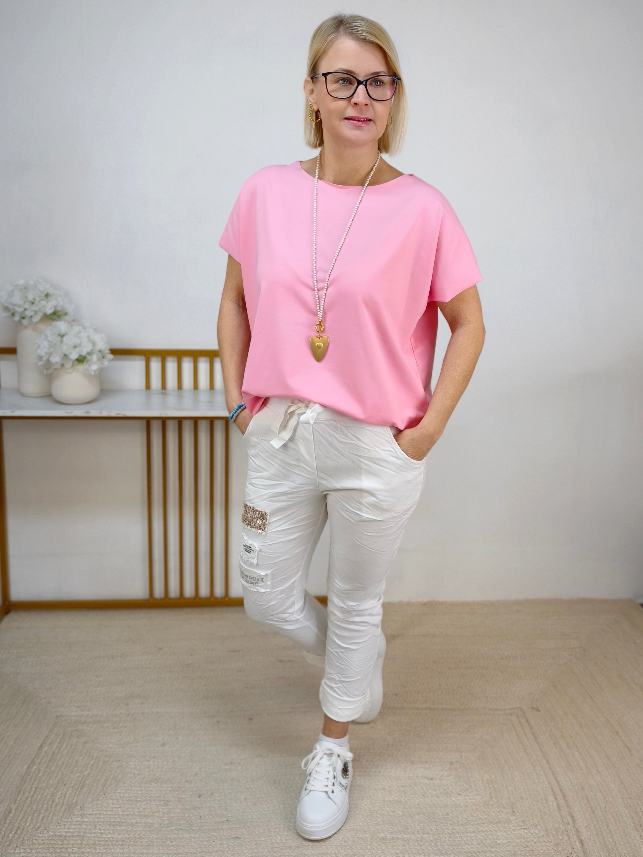 Einfarbiges, leichtes Shirt in rosa aus Baumwolle (40-42/44)