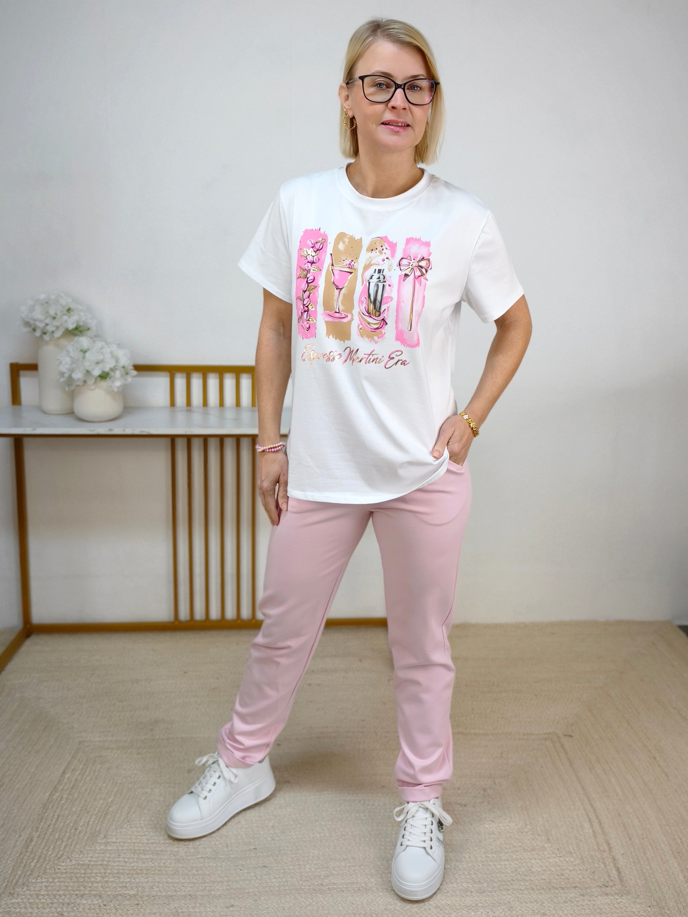 T-Shirt "Espresso...." weiss/rosa (36-42)
